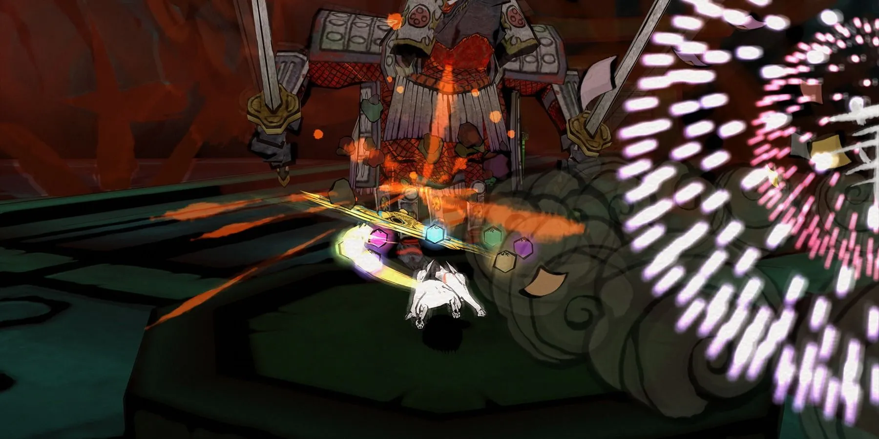 Amaterasu chiến đấu với kẻ thù trong Okami