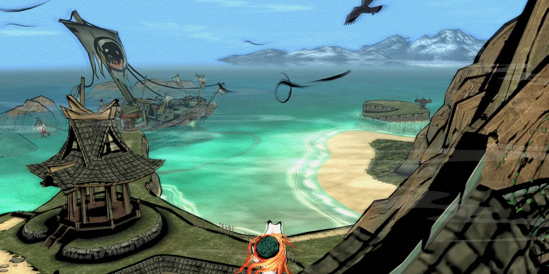 Amaterasu nhìn ra biển lớn trong thế giới Okami