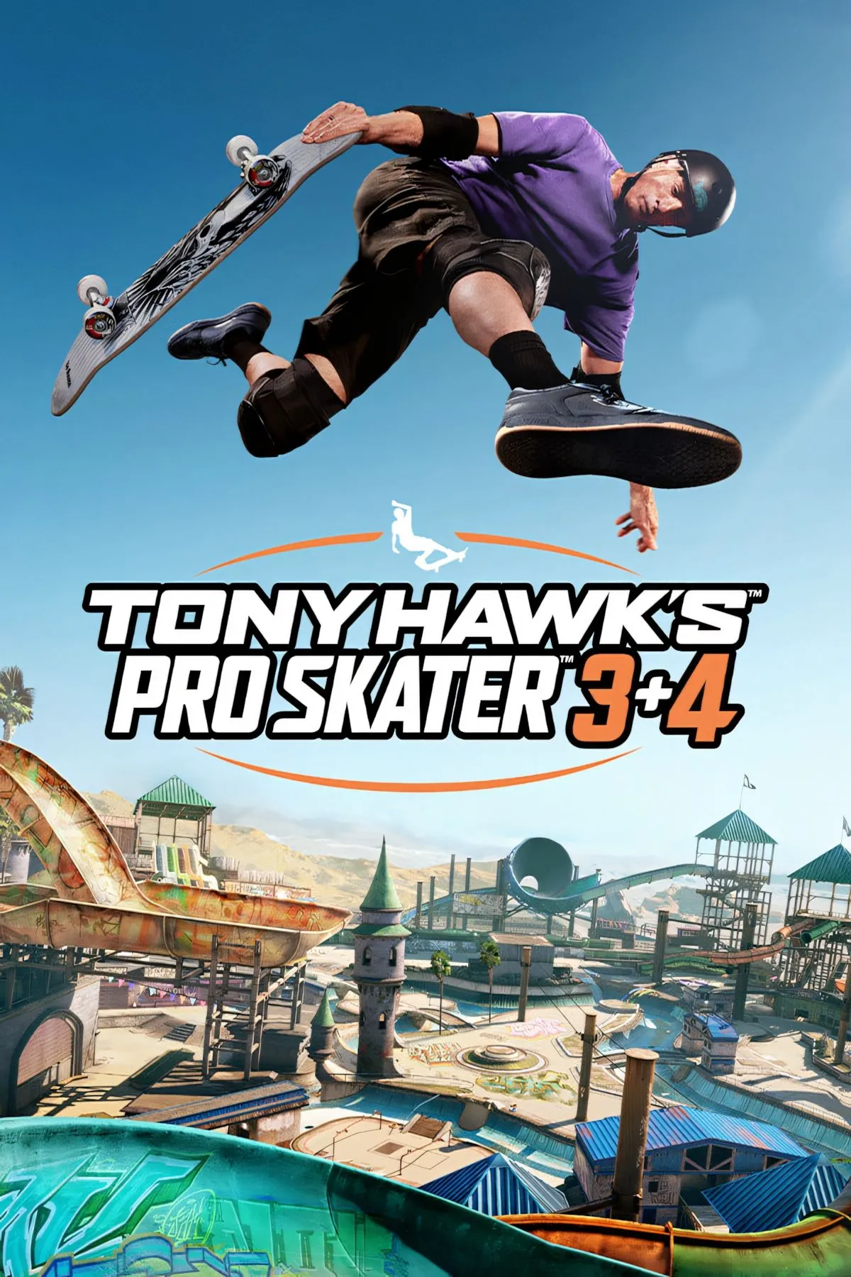 Ảnh bìa game Tony Hawk's Pro Skater 3 + 4 với hình ảnh người trượt ván đang biểu diễn.