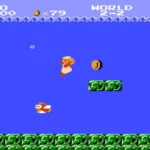 Ảnh chụp màn hình gameplay Super Mario Bros. với nhân vật Mario trong môi trường dưới nước