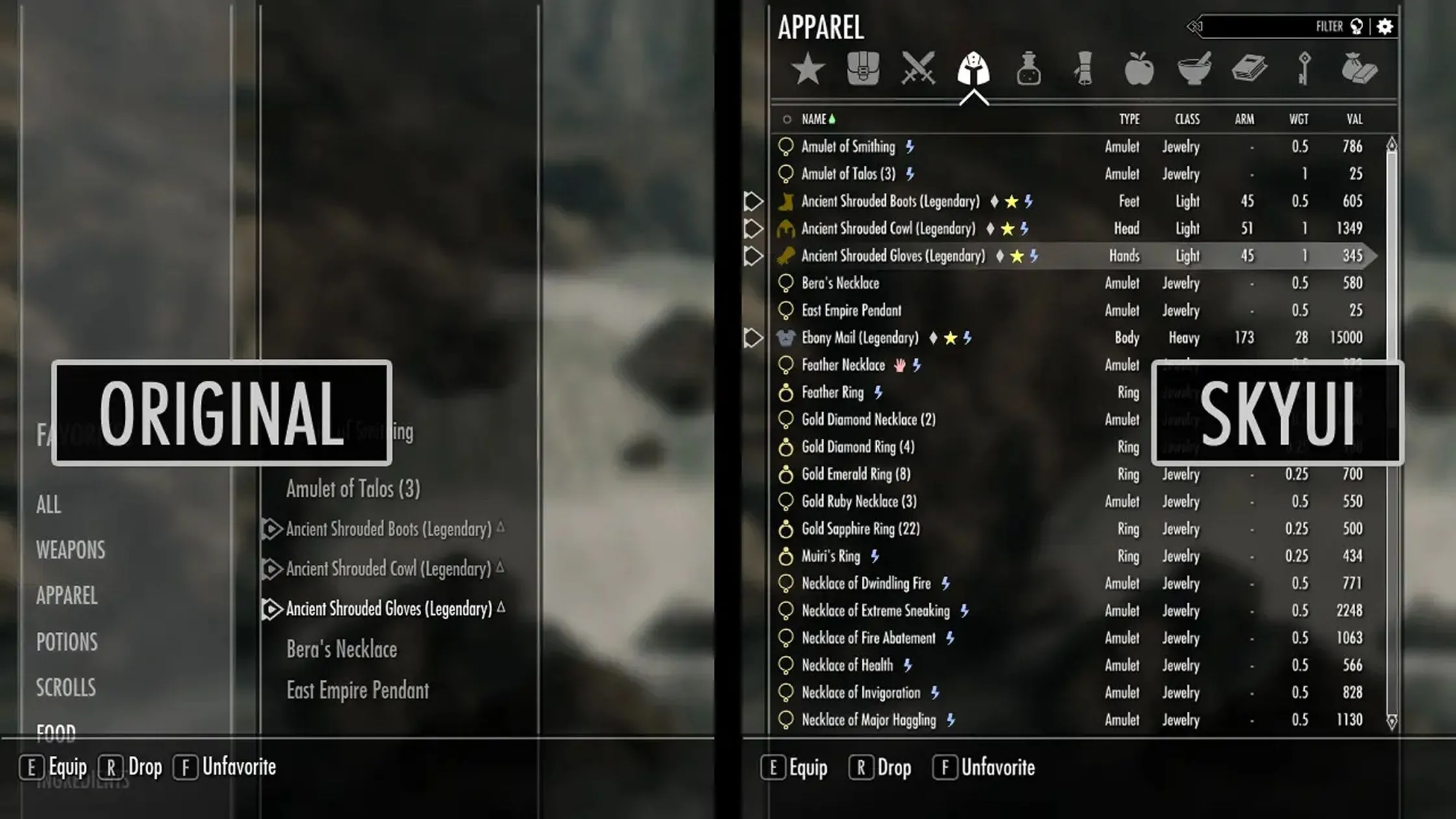 Ảnh chụp màn hình ingame của mod SkyUI cải thiện giao diện trong Skyrim