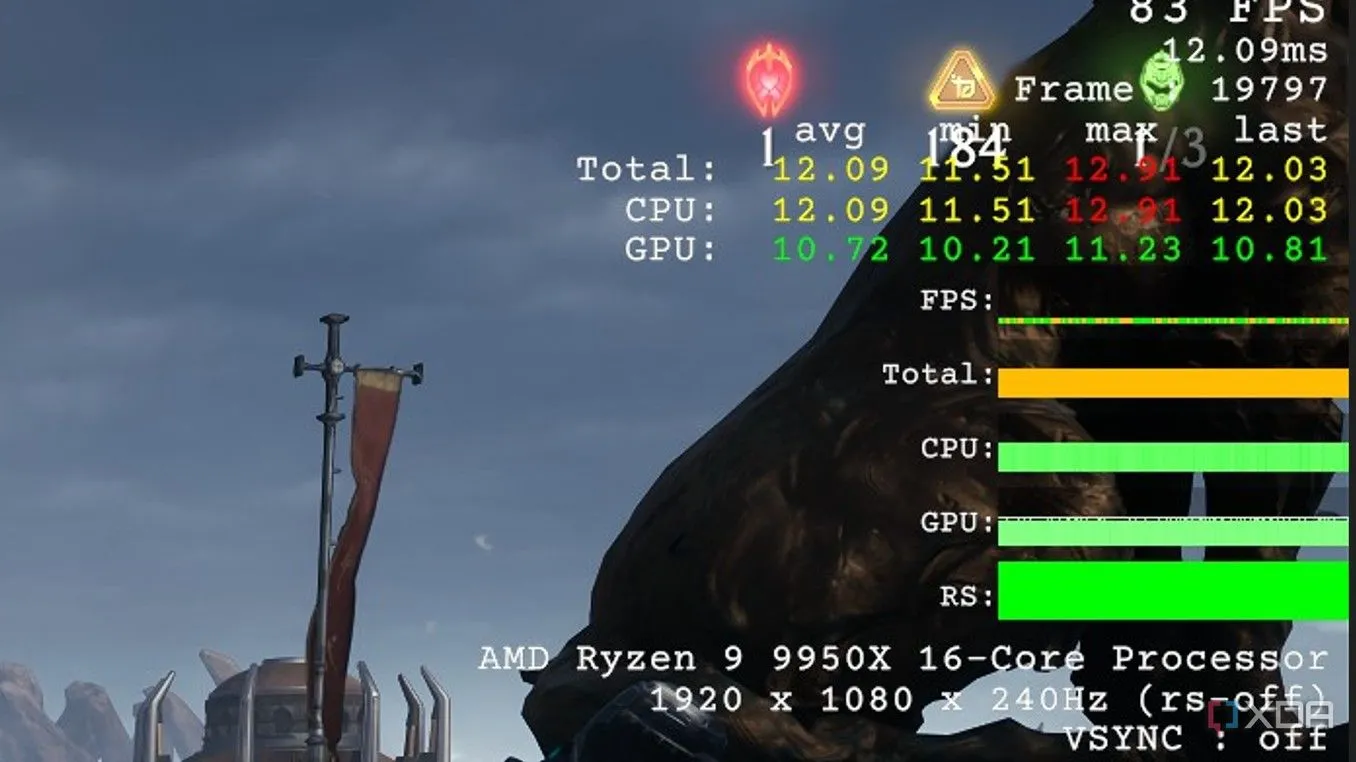 Ảnh chụp màn hình thể hiện CPU bottleneck trên cấu hình RTX 4060 khi chơi Doom The Dark Ages