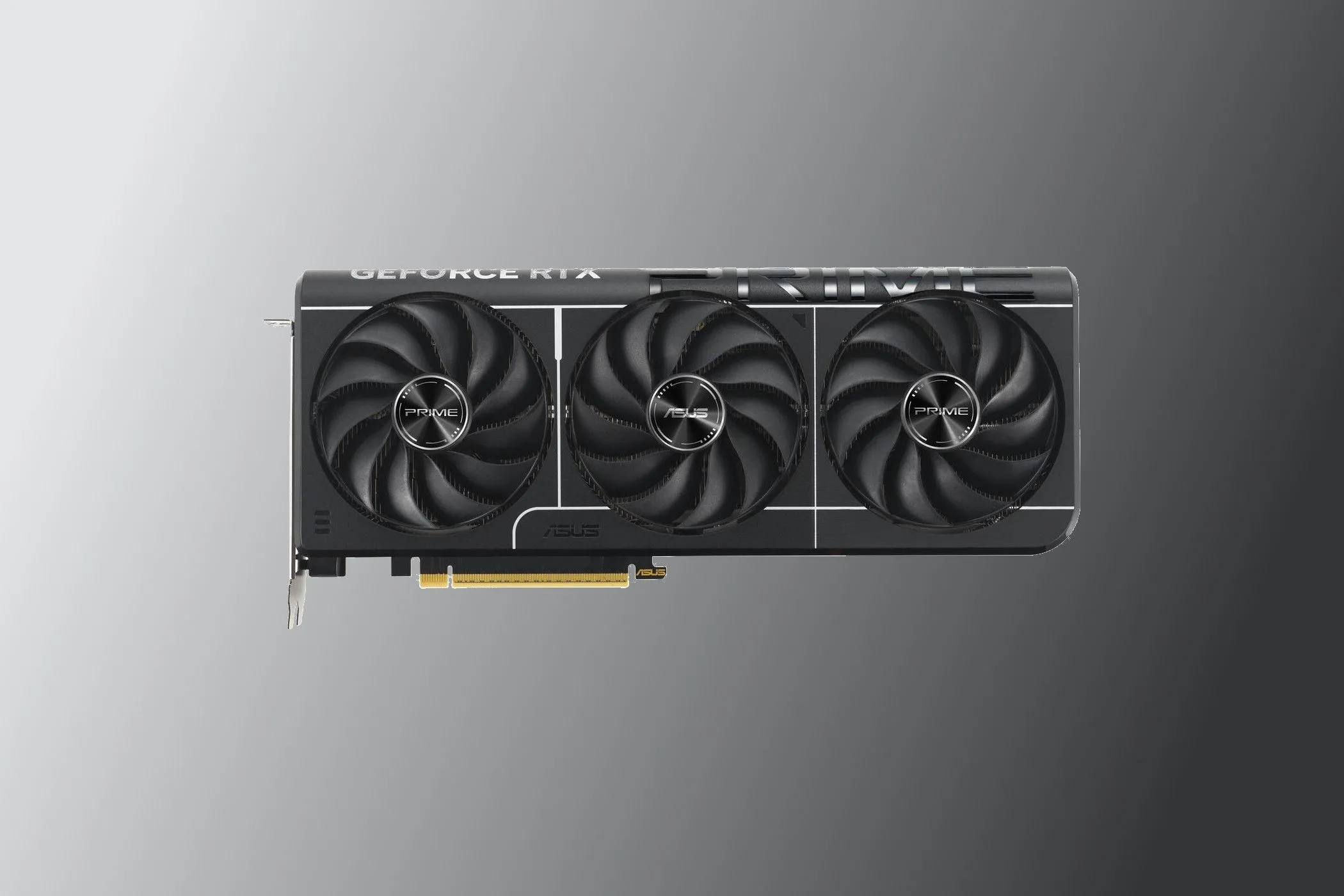 Ảnh render card đồ họa Asus GeForce RTX 5070 Ti Prime với thiết kế tối giản
