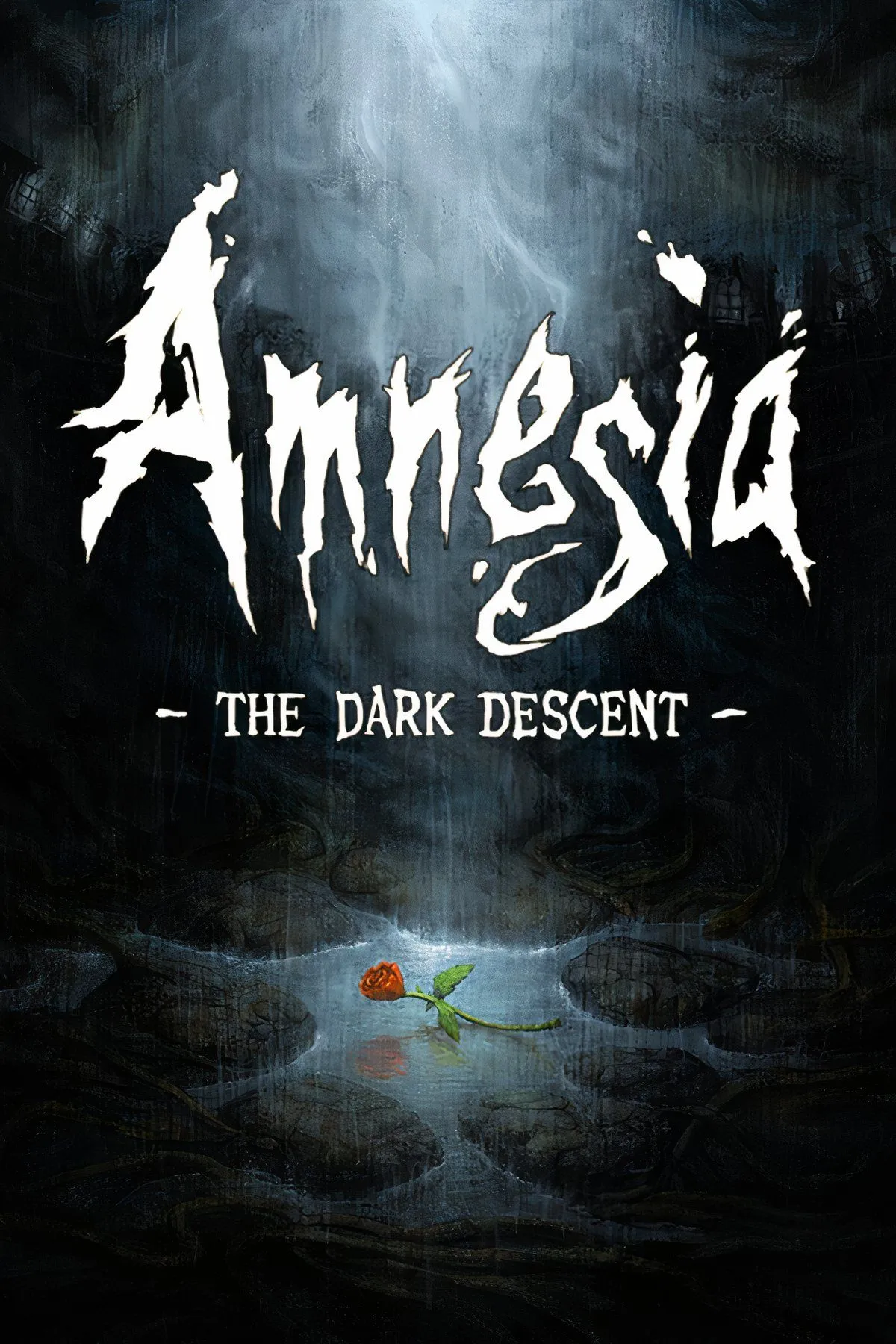 Ảnh tổng hợp cảnh đáng sợ trong Amnesia The Dark Descent, với nhân vật chính đang cố gắng trốn thoát khỏi quái vật ghê rợn trong hành lang mờ mịt.