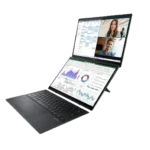 Asus Zenbook Duo với hai màn hình OLED 14 inch, bàn phím rời đặt trên màn hình dưới, thể hiện tính linh hoạt của laptop màn hình kép