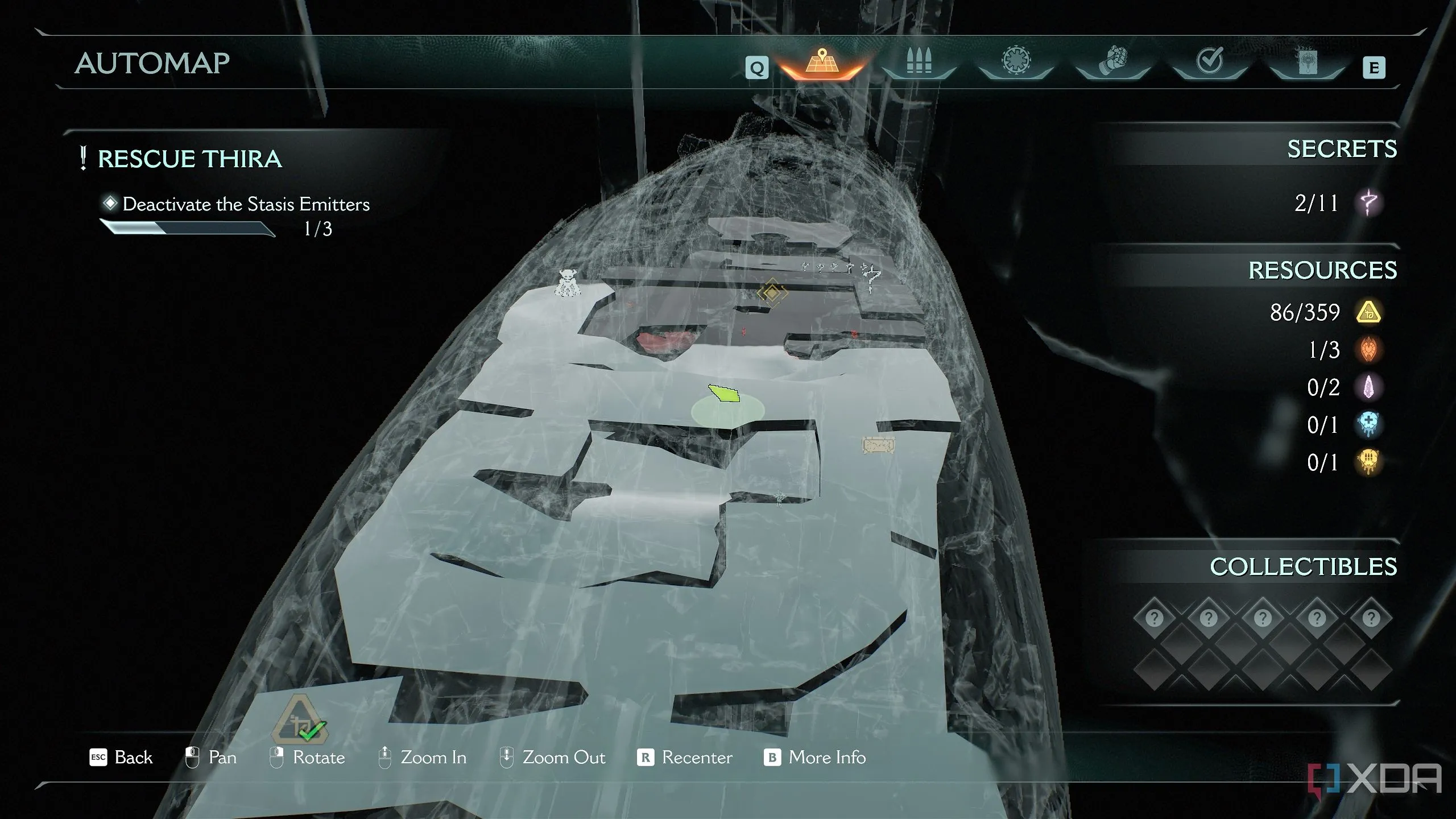 Bản đồ 3D Automap hiển thị vị trí cần dùng Shield Charge trong Chương 14 Doom The Dark Ages.