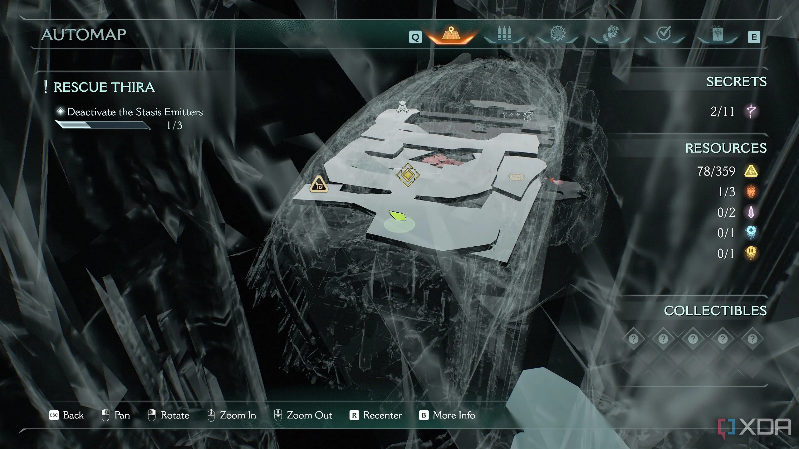 Bản đồ 3D Automap hiển thị vị trí con tàu đắm trong Chương 14 Doom The Dark Ages.