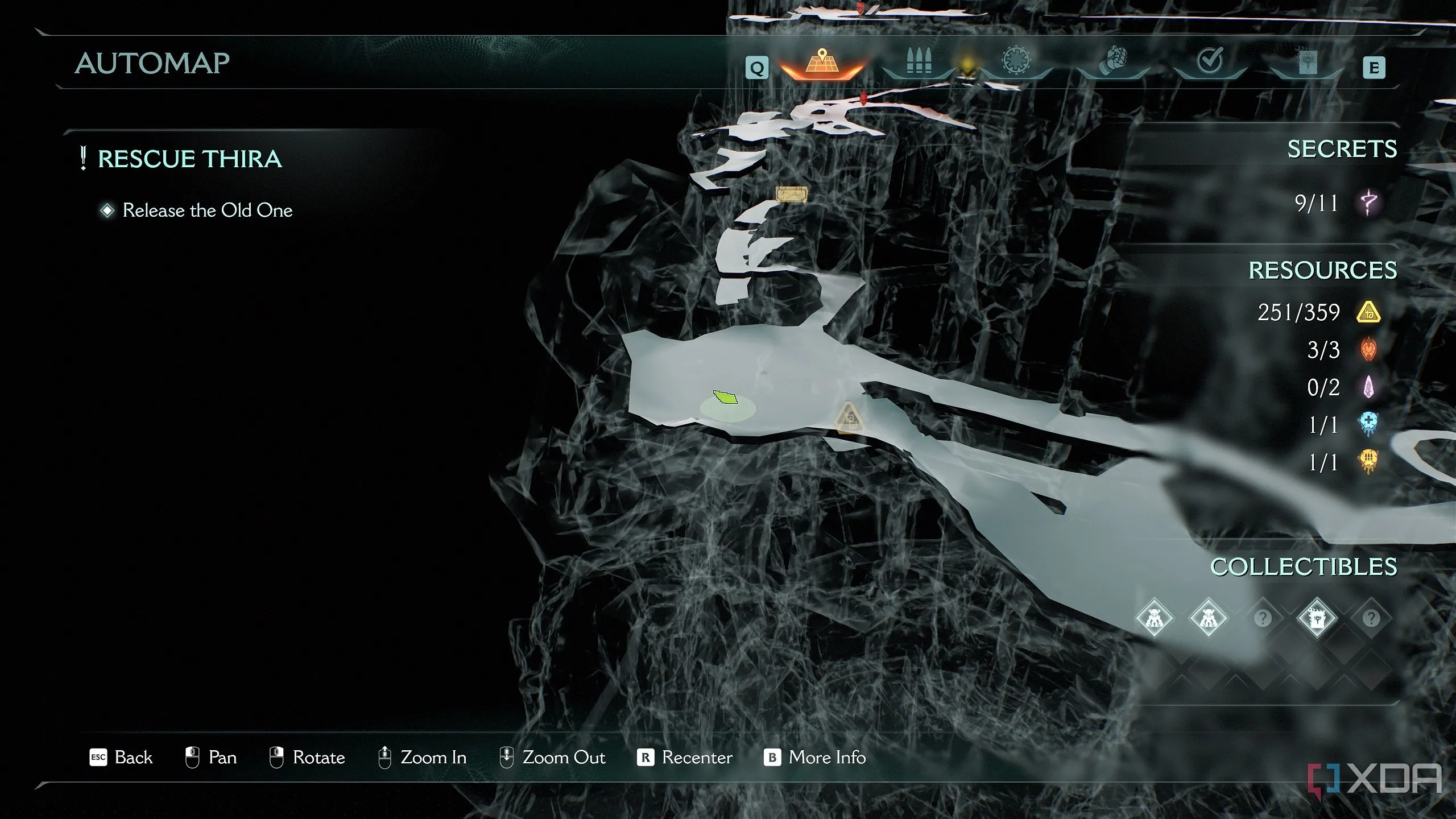 Bản đồ 3D Automap hiển thị vị trí nền tảng chứa vàng cuối cùng trong Chương 14 Doom The Dark Ages.