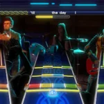 Ban nhạc đang trình diễn trong game Rock Band 4, minh họa lối chơi co-op sôi động.