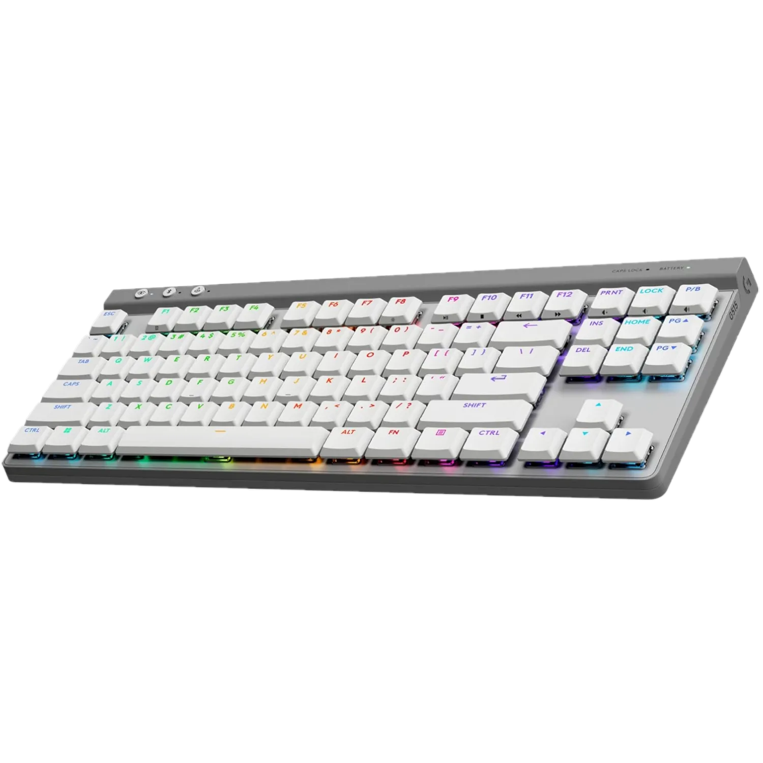 Bàn phím cơ không dây Logitech G515 Lightspeed TKL màu trắng với thiết kế low-profile, lý tưởng cho game thủ.