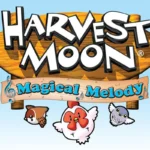 Bìa đĩa game Harvest Moon: Magical Melody trên Wii, thể hiện phong cách đồ họa chibi đặc trưng của tựa game nông trại cổ điển này.