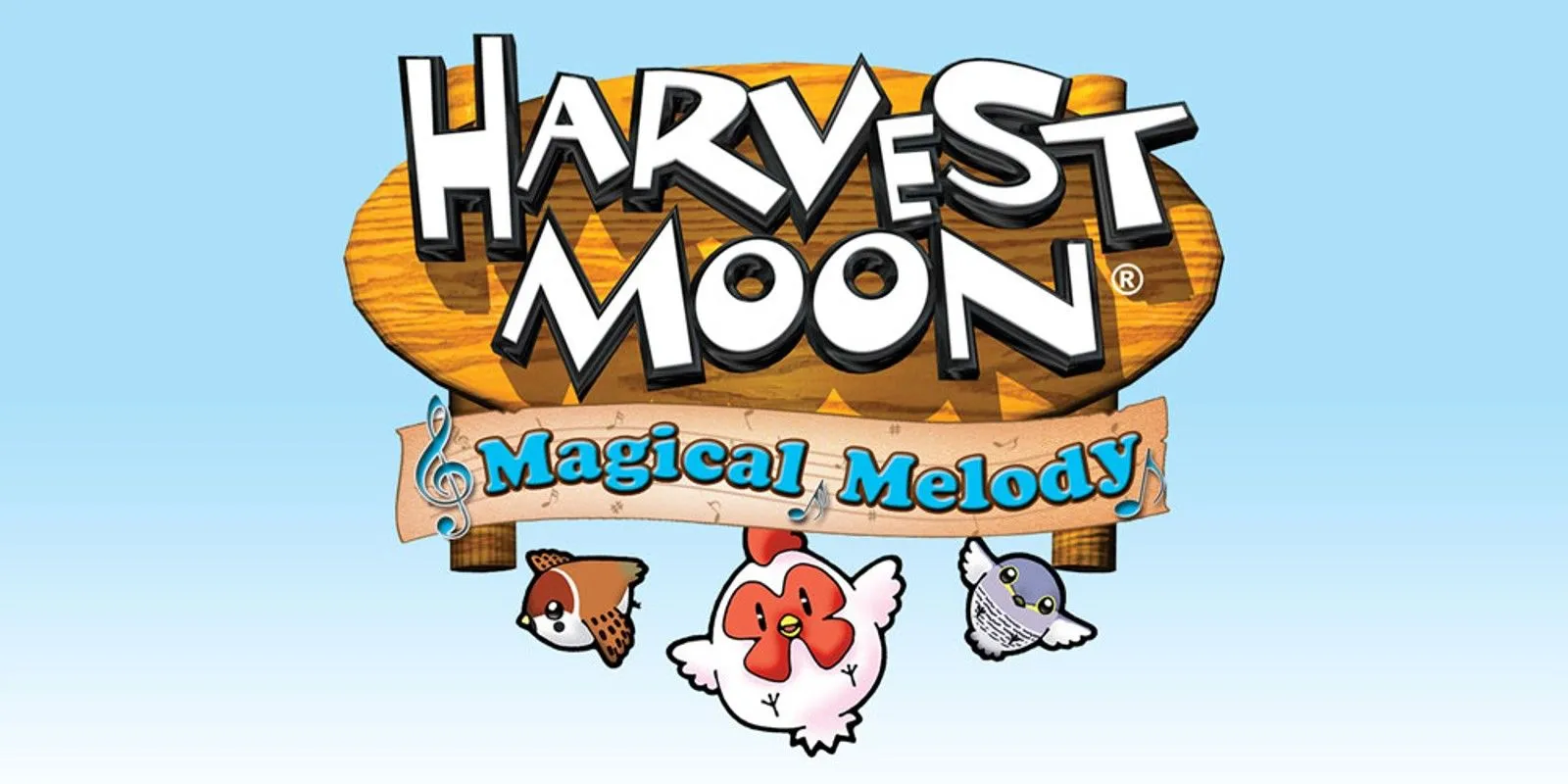 Bìa đĩa game Harvest Moon: Magical Melody trên Wii, thể hiện phong cách đồ họa chibi đặc trưng của tựa game nông trại cổ điển này.