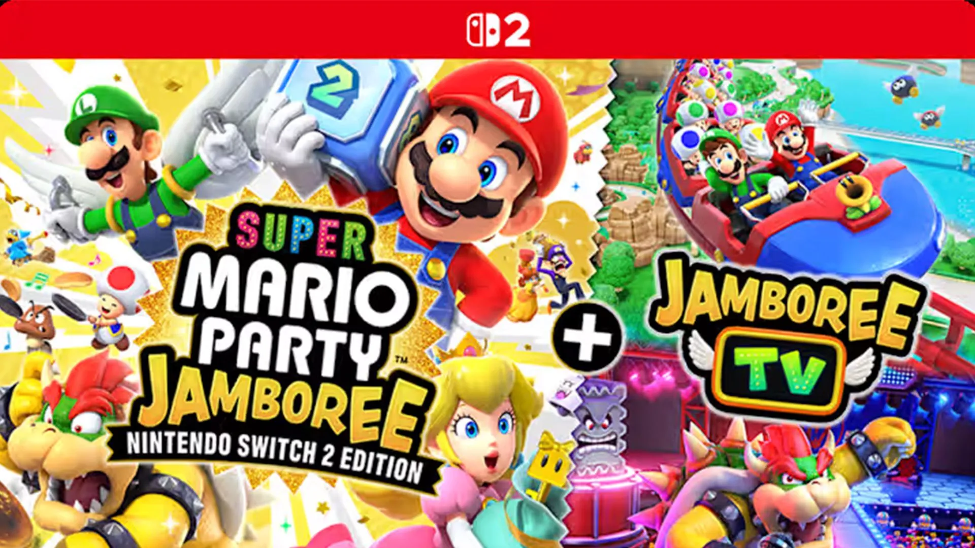 Bìa game Super Mario Party Jamboree – Nintendo Switch 2 Edition + Jamboree TV, một trong các game đầu tiên có phiên bản tối ưu Switch 2.
