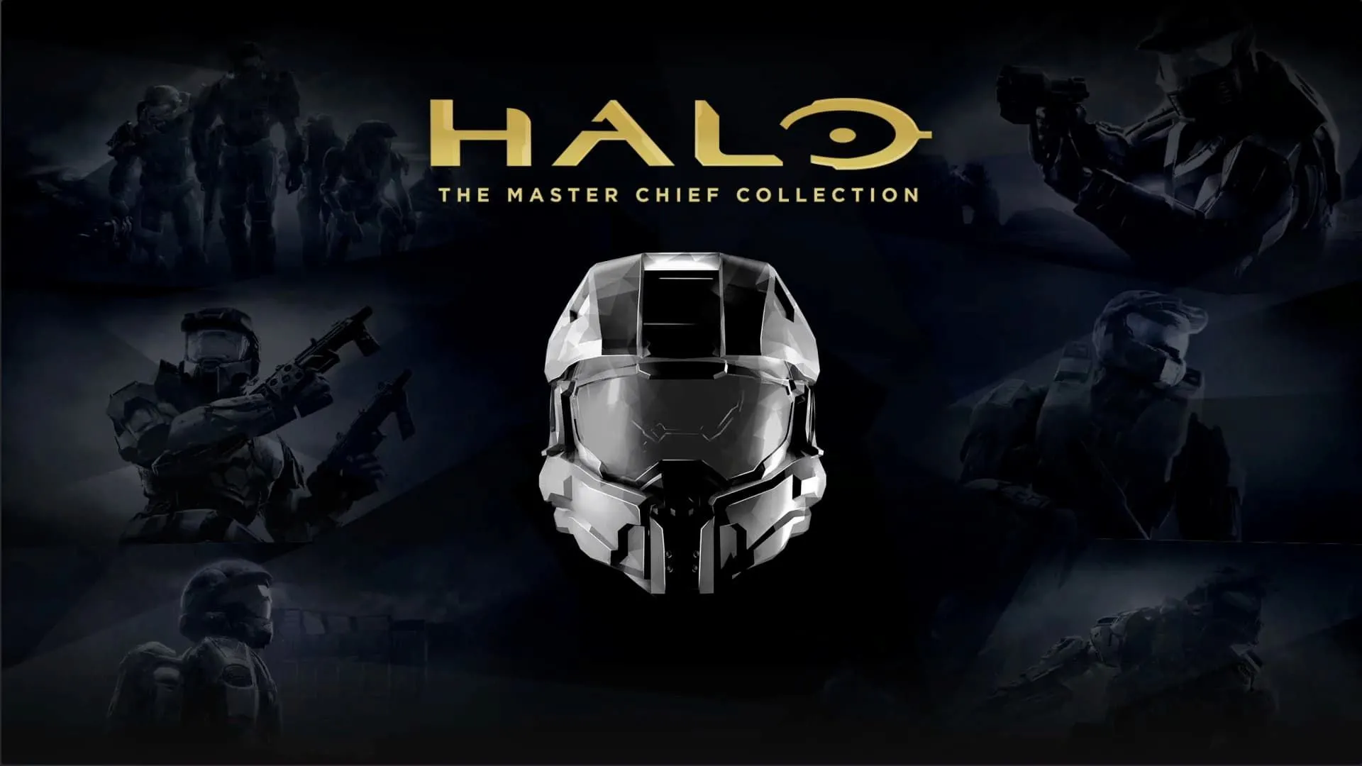Bìa nghệ thuật của Halo: The Master Chief Collection với Master Chief và các biểu tượng từ các phiên bản game Halo khác nhau.