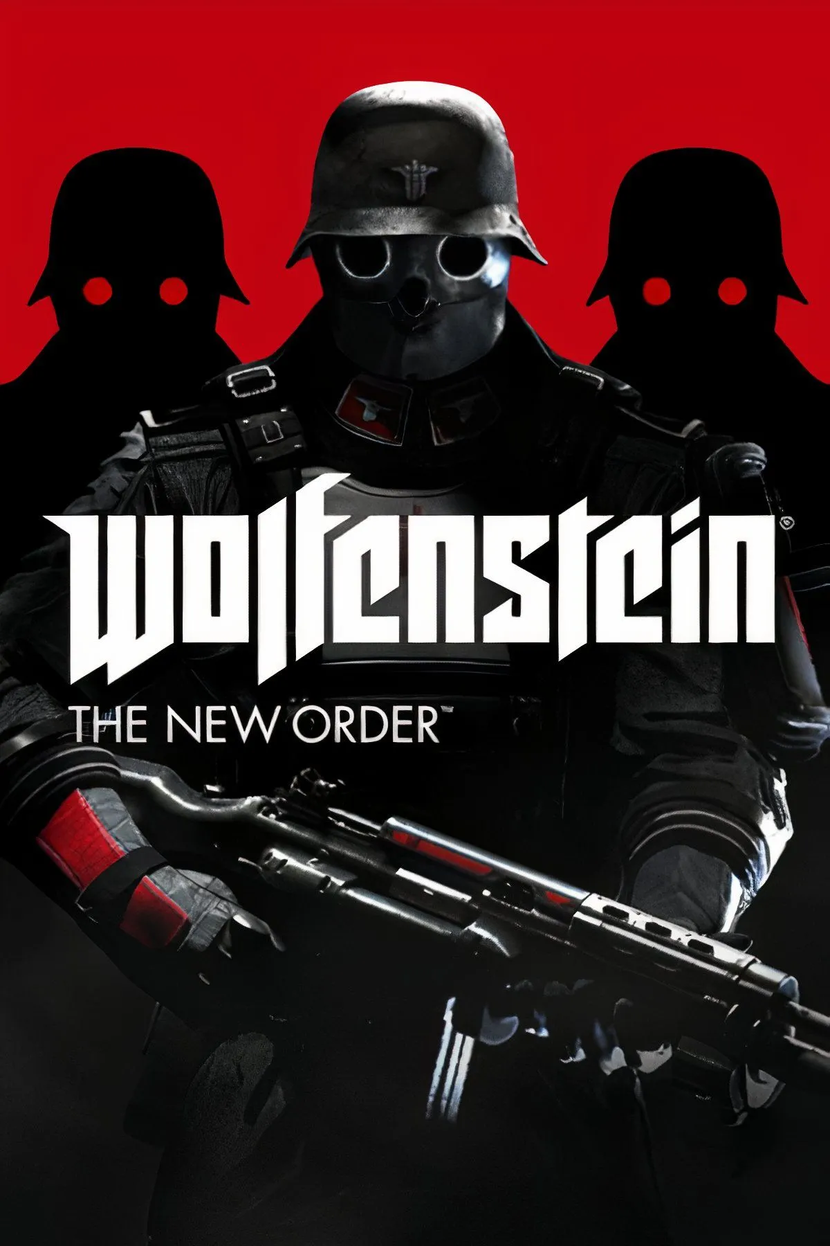 BJ Blazkowicz đang cầm vũ khí hạng nặng trong Wolfenstein: The New Order, minh họa sự hồi sinh ấn tượng của series game bắn súng huyền thoại này.
