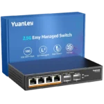 Bộ chuyển mạch mạng YuanLey 6 cổng 2.5G với các cổng Ethernet và SFP+ màu đen