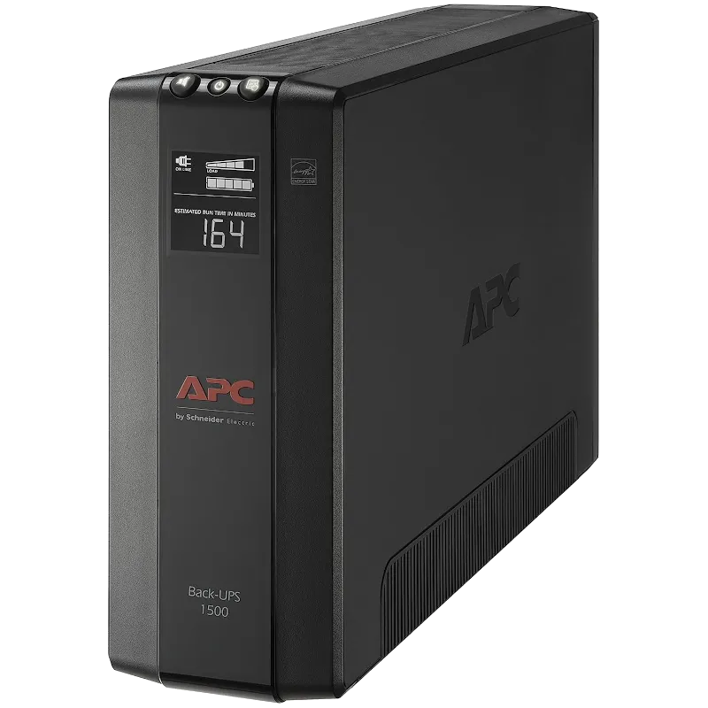Bộ lưu điện UPS APC BX1500M màu đen với các cổng cắm phía trước