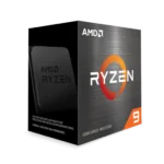 Bộ vi xử lý AMD Ryzen 9 5950X nhìn từ trên, thể hiện thiết kế và logo AMD.