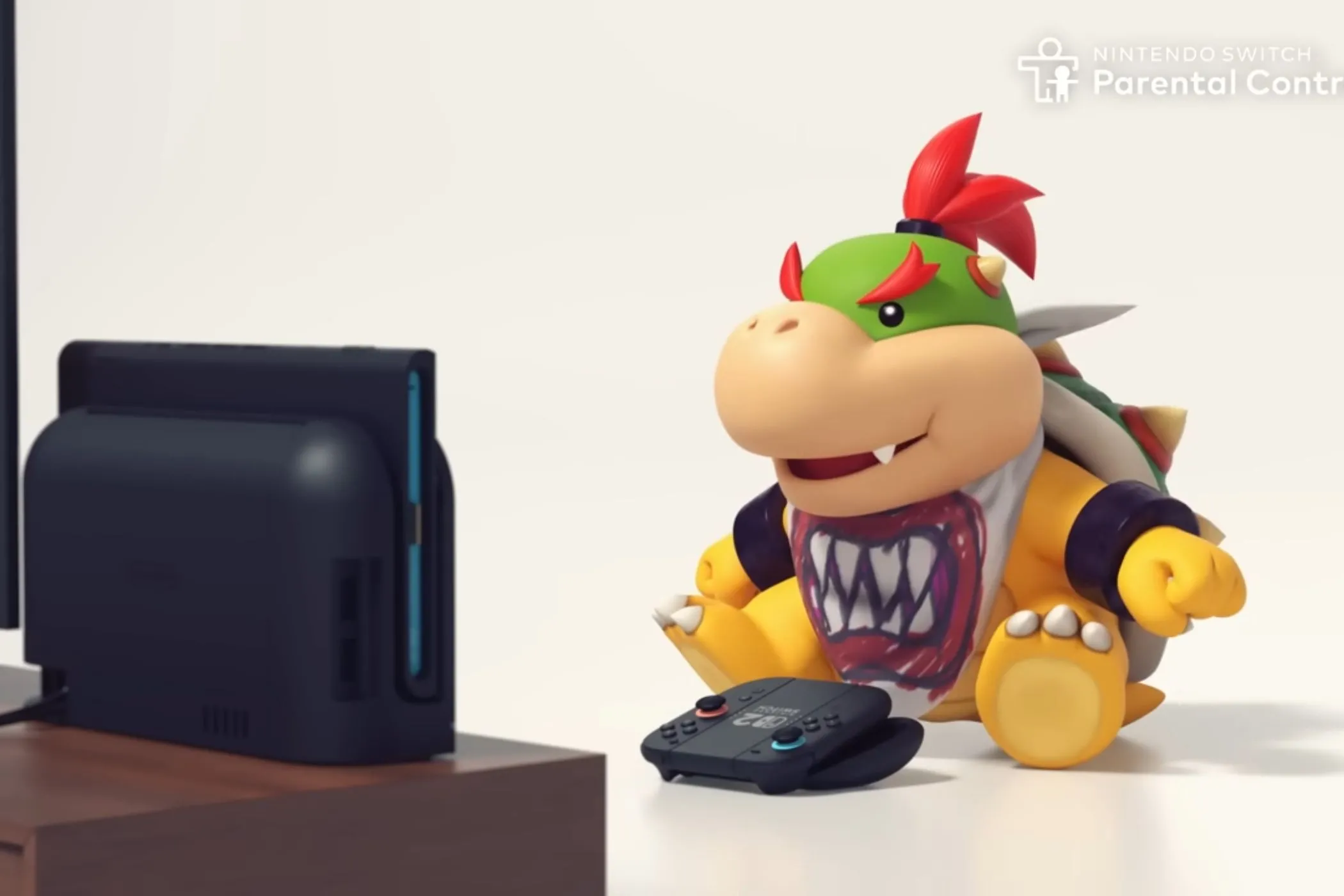 Bowser Jr. đang chơi game trên Nintendo Switch 2, hình ảnh minh họa cho những lo ngại về kiểm soát phụ huynh khi sử dụng camera.