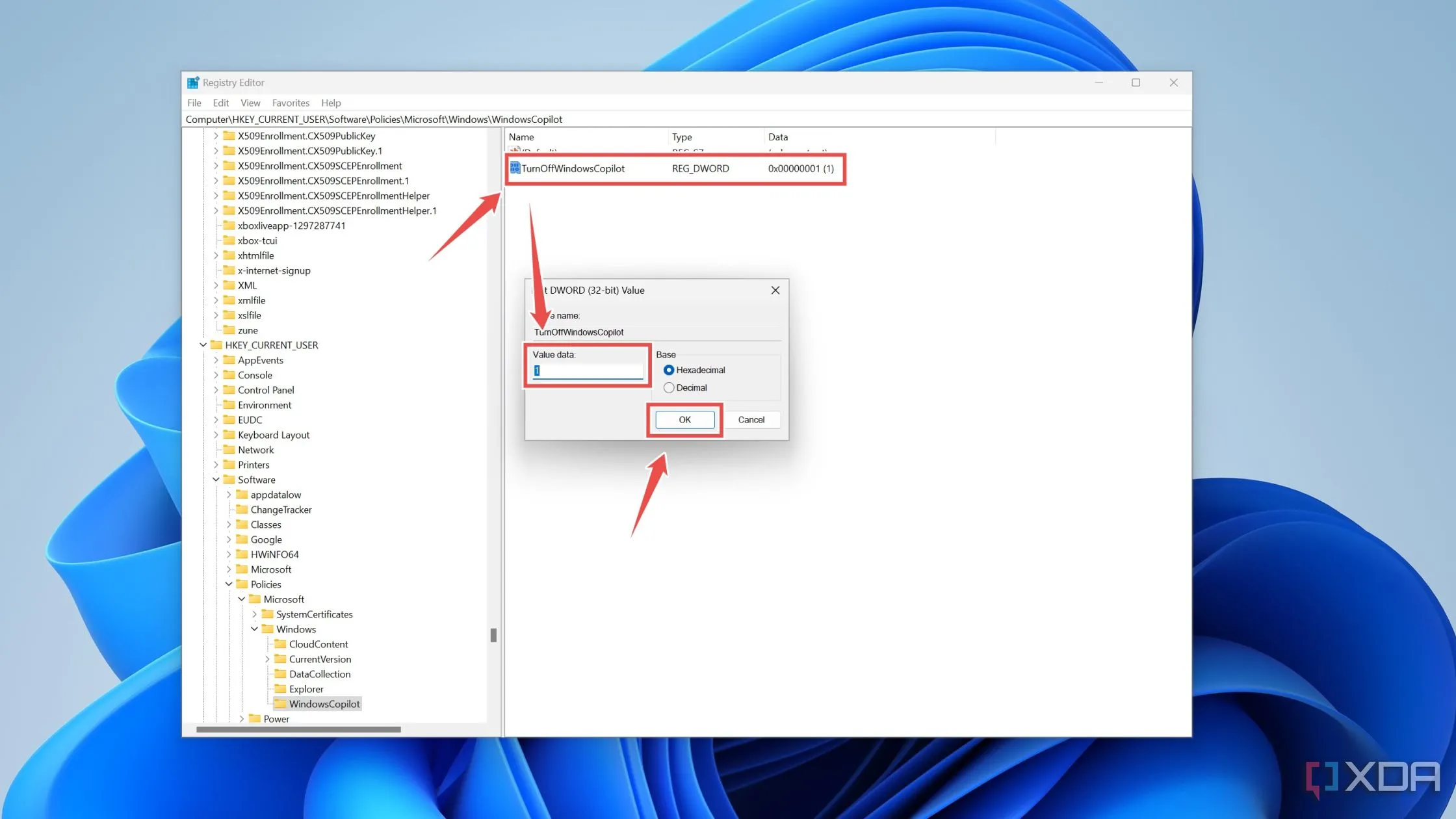 Các bước tạo khóa TurnOffWindowsCopilot trong Registry Editor để vô hiệu hóa Copilot trên Windows 11