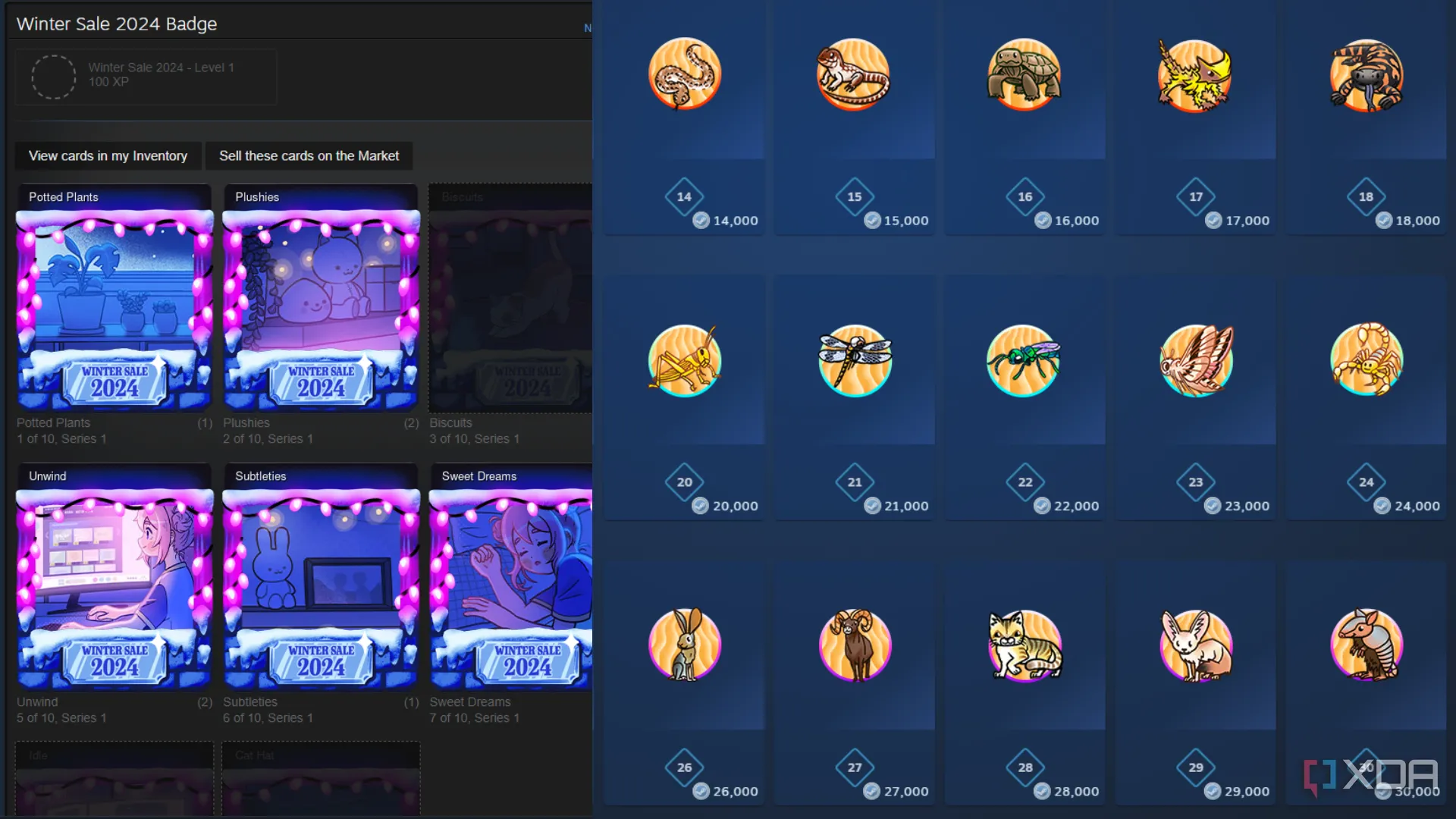 Các huy hiệu sự kiện theo mùa và thẻ trao đổi có thể mua bằng Steam Points.