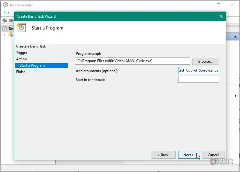 Cài đặt tác vụ cơ bản trong Task Scheduler để tự động phát nhạc khi người dùng đăng nhập Windows