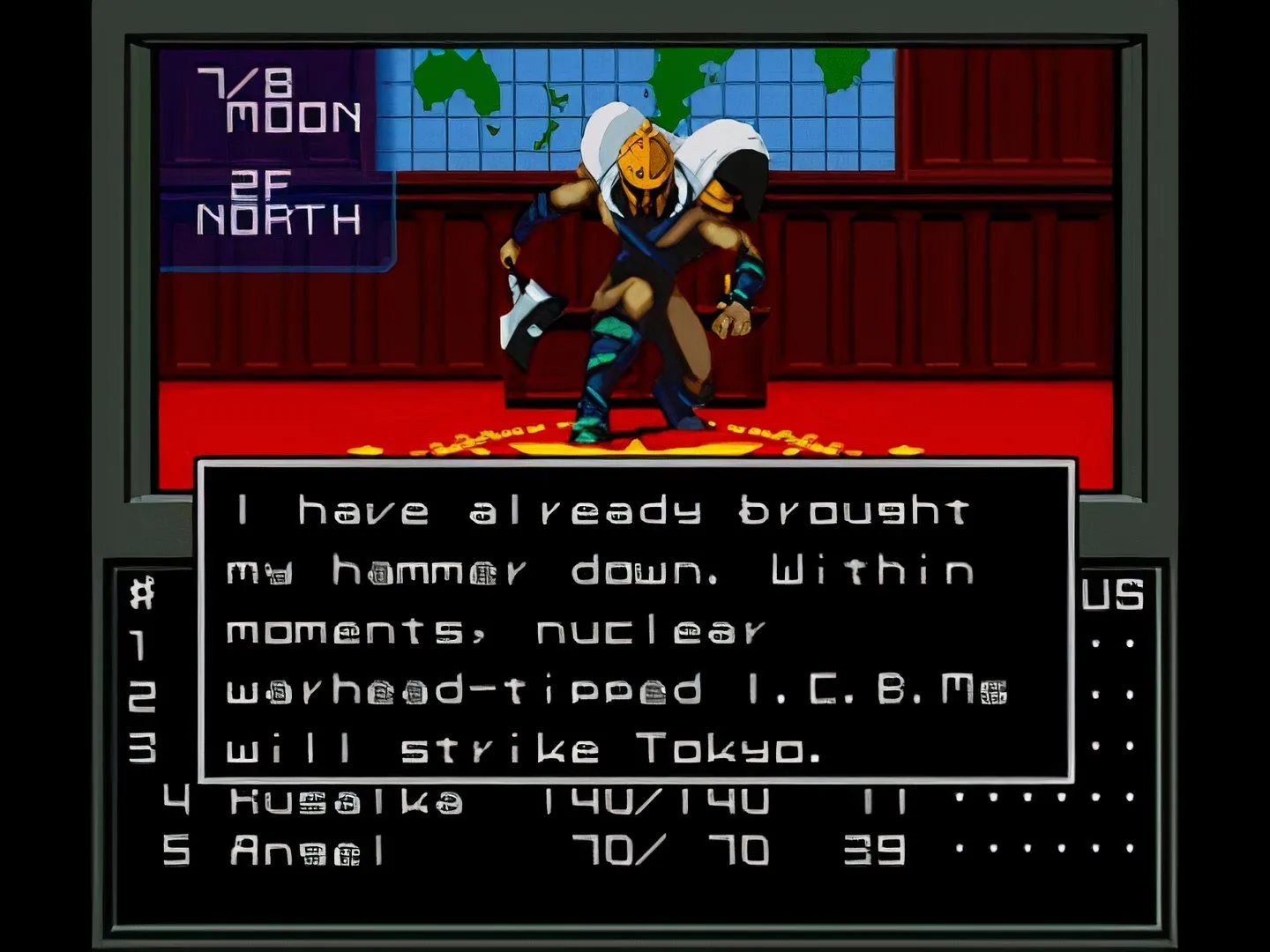 Cảnh chiến đấu trong Shin Megami Tensei bản GBA với giao diện tiếng Anh