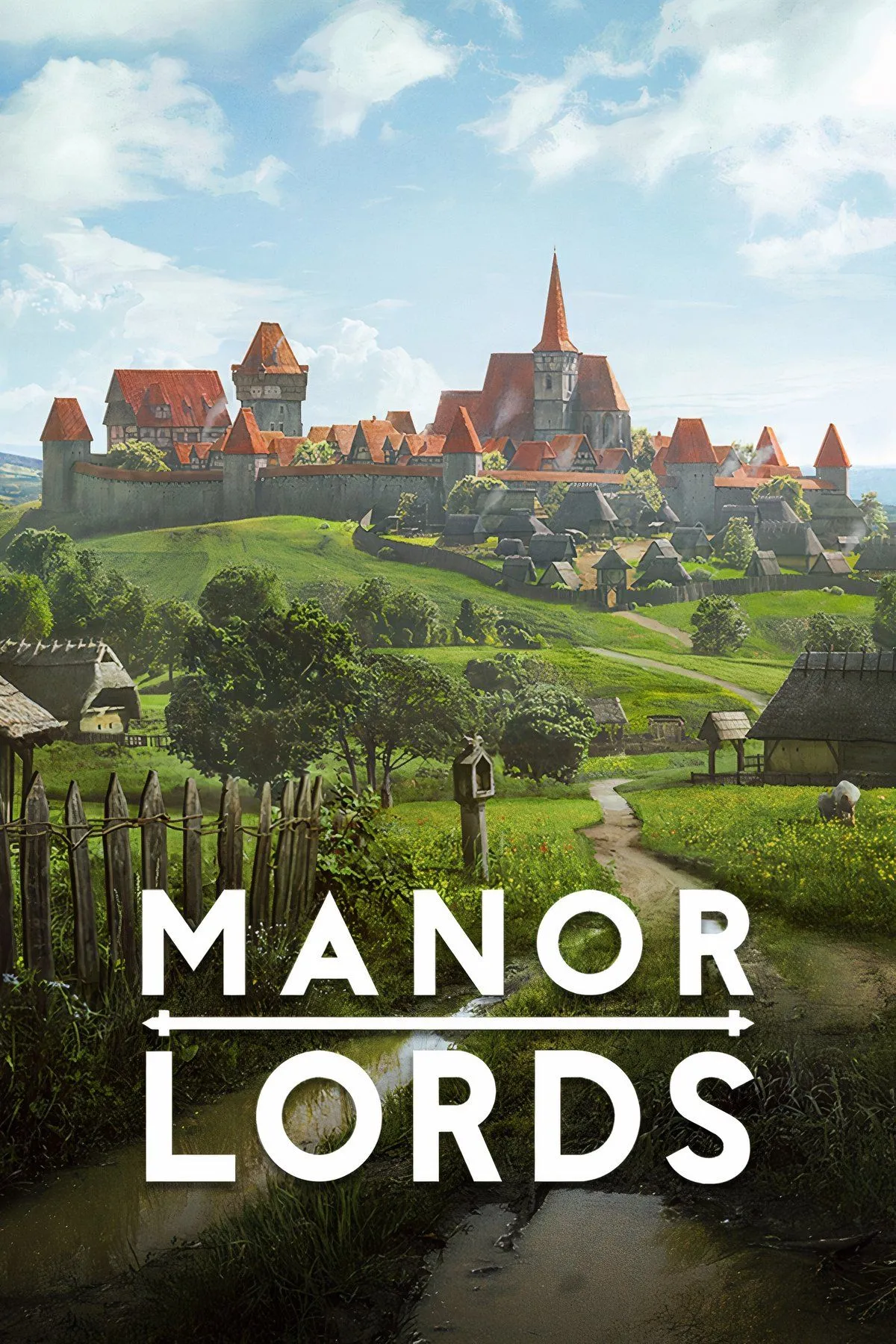 Cảnh quan một ngôi làng thời Trung cổ đang phát triển trong game Manor Lords