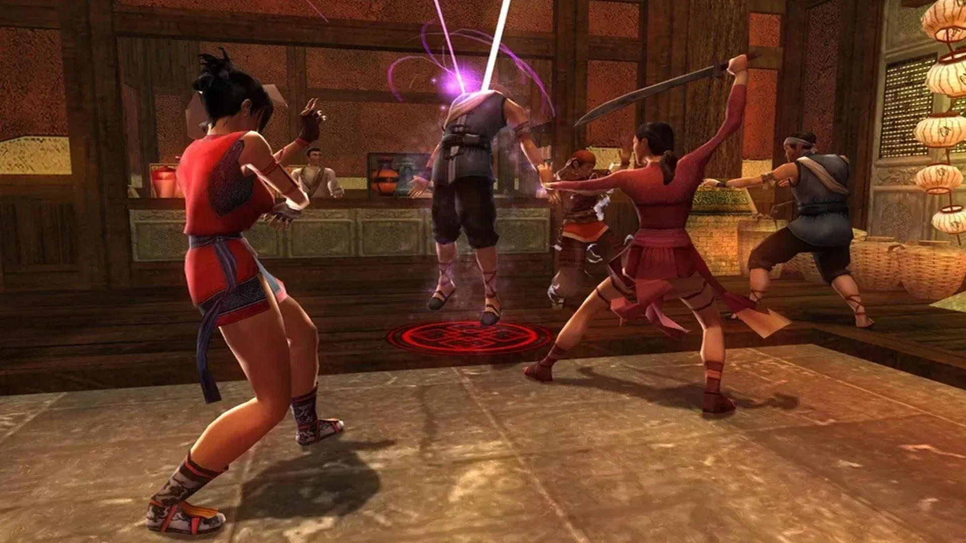 Cảnh quay gameplay từ game nhập vai võ thuật Jade Empire với nhân vật chính đang thi triển chiêu thức