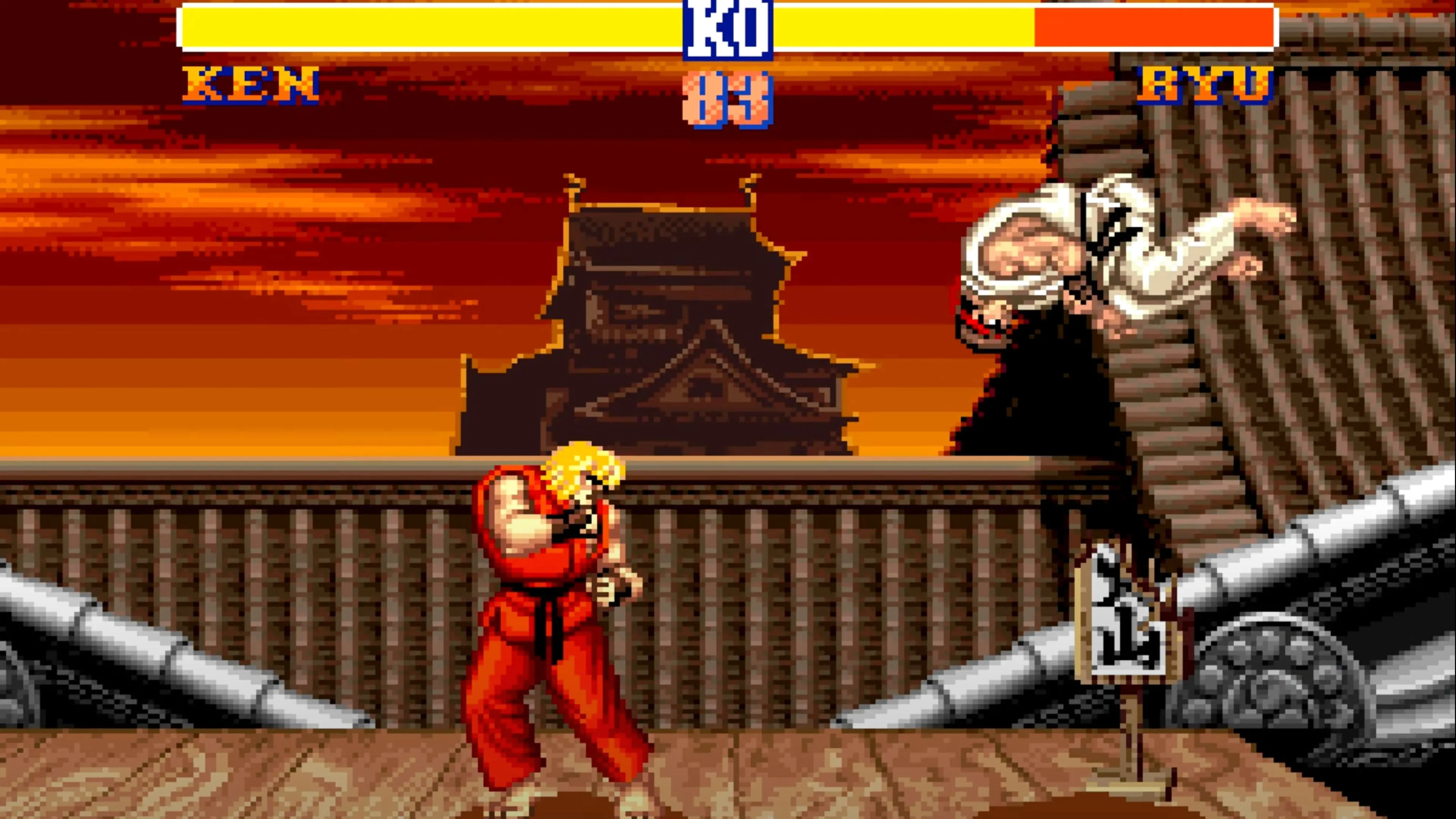 Cảnh Ryu đang tung chiêu Hadoken trong trận đấu Street Fighter II