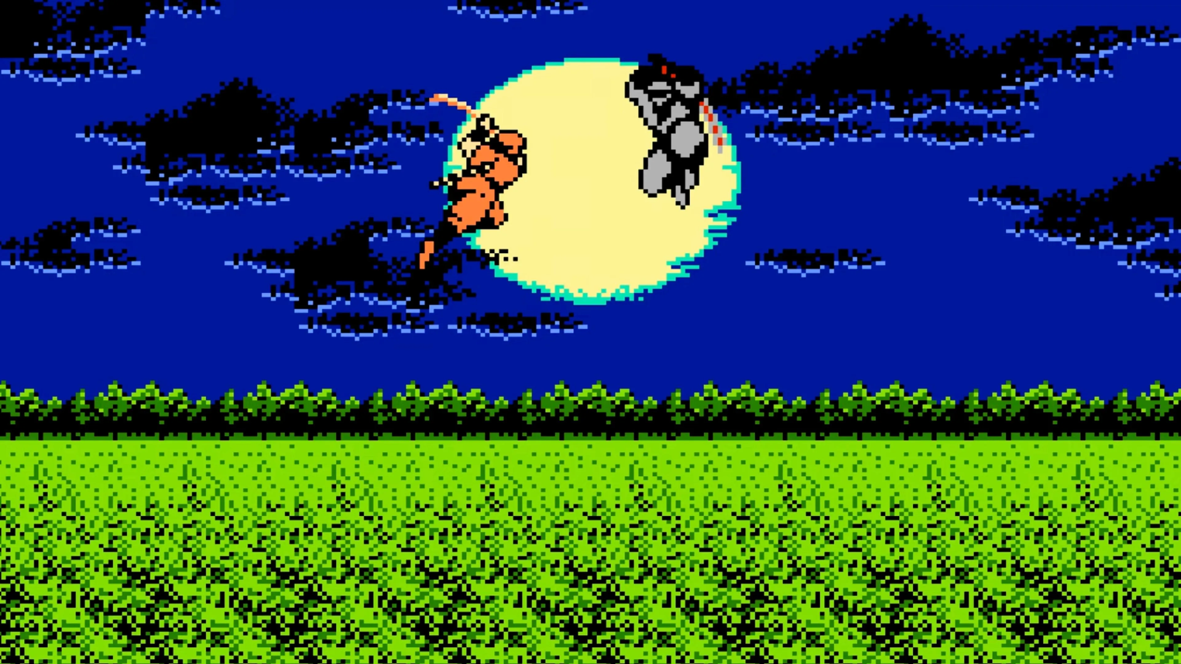 Cảnh Ryu Hayabusa nhảy qua các chướng ngại vật trong Ninja Gaiden.