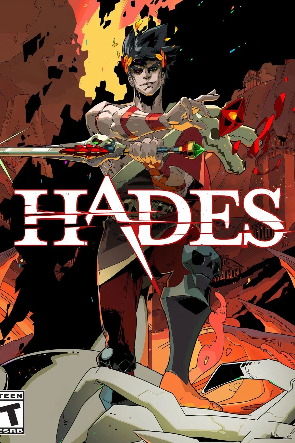 Cảnh trong game Hades, thể hiện nhân vật Zagreus chiến đấu với các kẻ thù trong phong cách nghệ thuật cel-shaded độc đáo của game