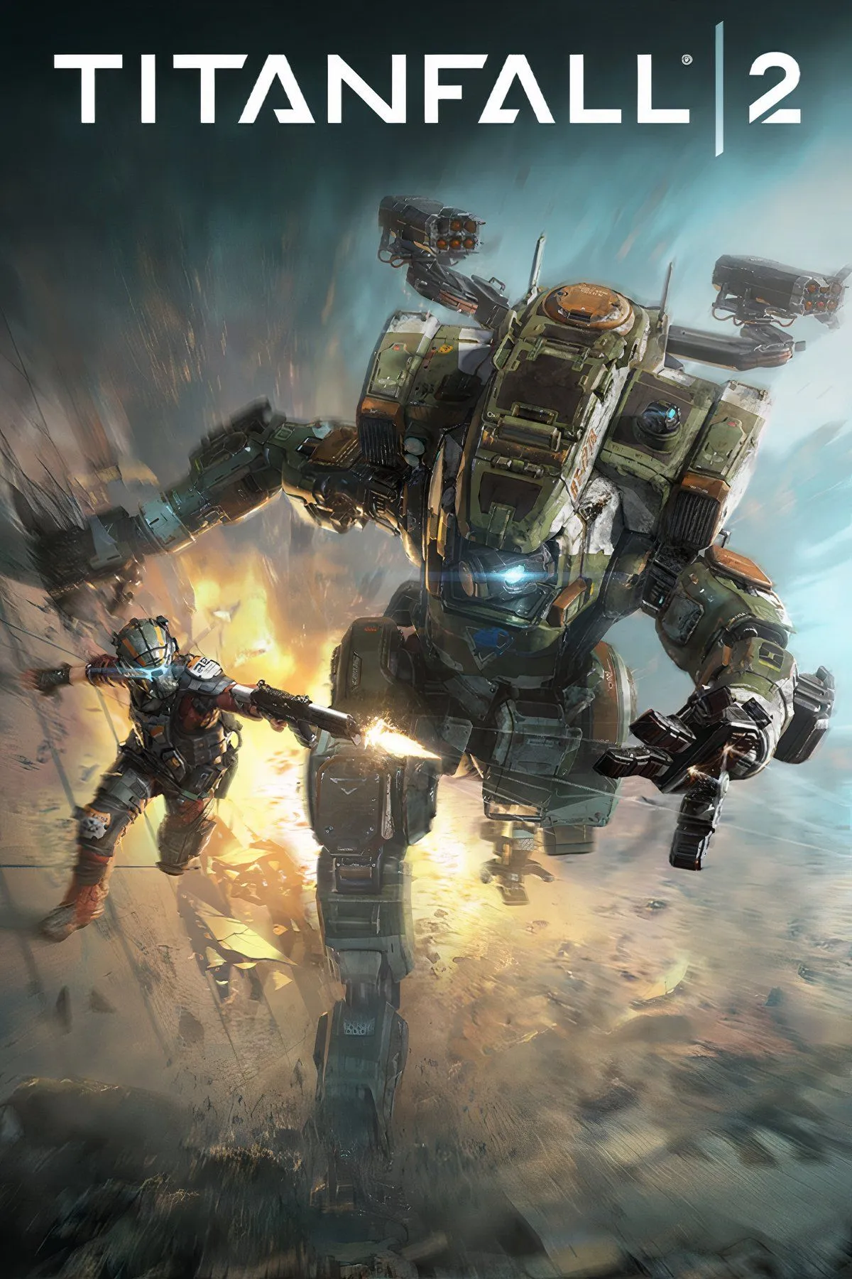 Cảnh trong game Titanfall 2, thể hiện một Titan khổng lồ trong trận chiến