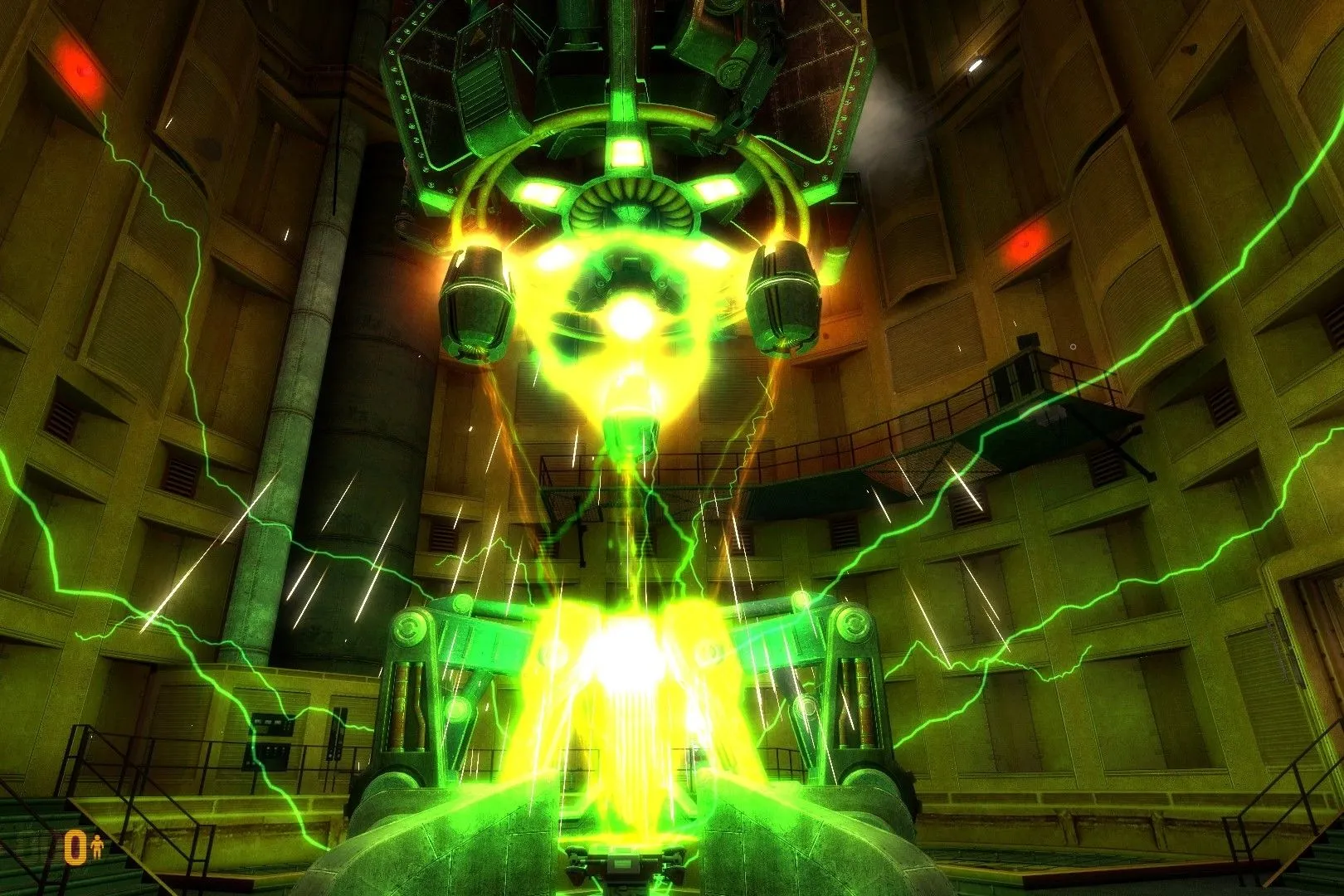Cảnh tượng khoa học viễn tưởng trong game Black Mesa, minh họa chất lượng đồ họa ấn tượng và không khí căng thẳng
