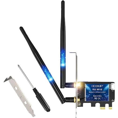 Card Wi-Fi 6E PCIe EDUP, cung cấp kết nối không dây tốc độ cao và Bluetooth 5.2.