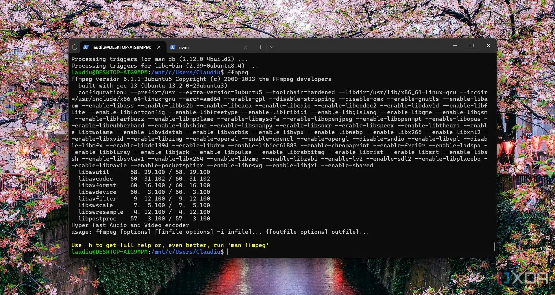 Chạy lệnh ffmpeg trên WSL trong Windows 11 để xử lý video