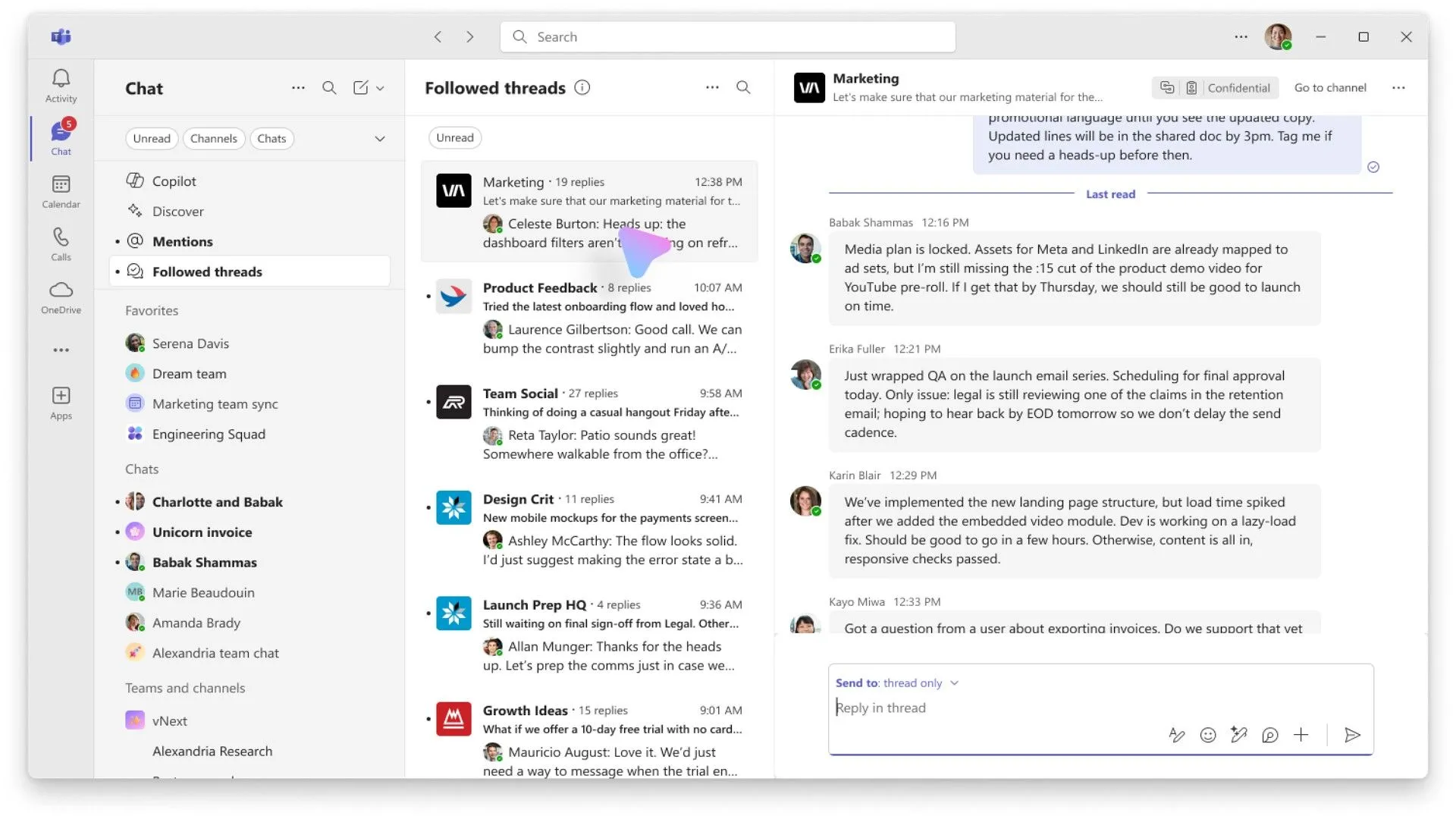 Chế độ xem &quot;Followed threads&quot; mới trong Microsoft Teams, giúp quản lý các luồng hội thoại theo dõi
