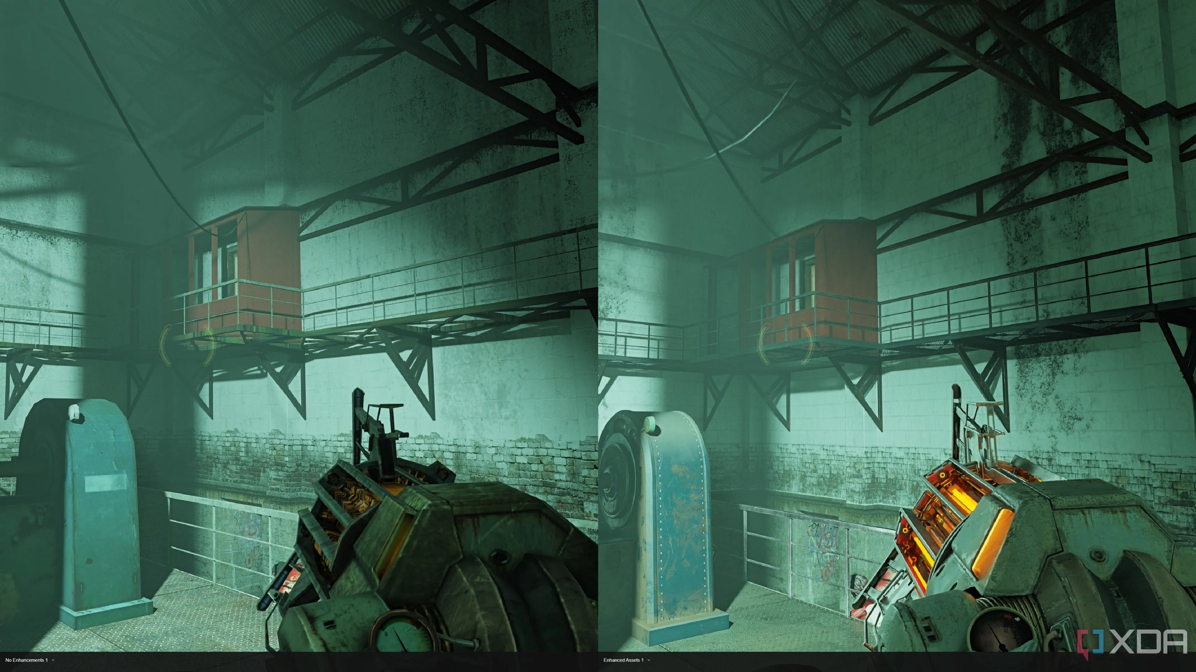 Chi tiết súng trọng lực (Gravity Gun) và sàn catwalk trong Half-Life 2 RTX sau khi nâng cấp