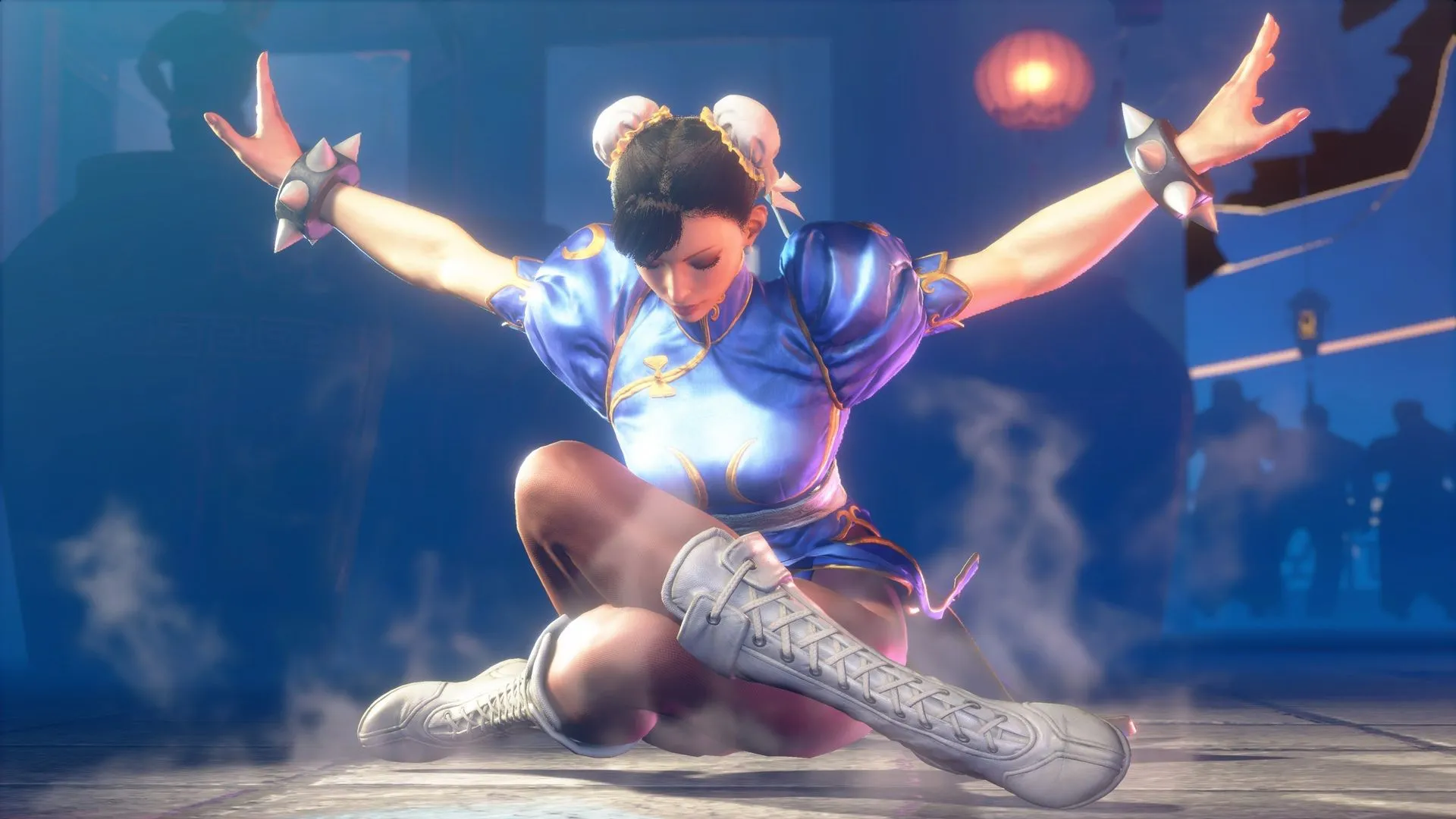 Chun-Li trong Street Fighter 6 với trang phục Qipao đặc trưng và thế võ uyển chuyển, biểu tượng nữ chiến binh game đối kháng.