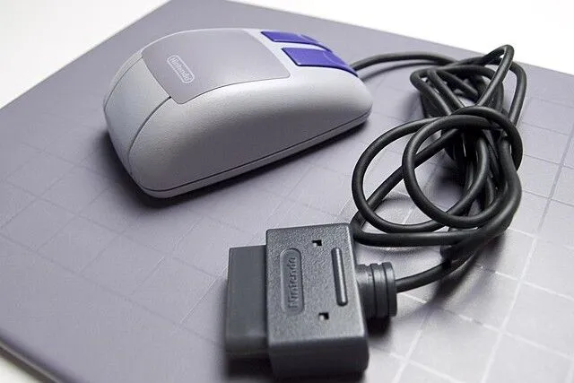 Chuột và bàn di chuột SNES màu xám, phụ kiện độc đáo dành cho console Super Nintendo