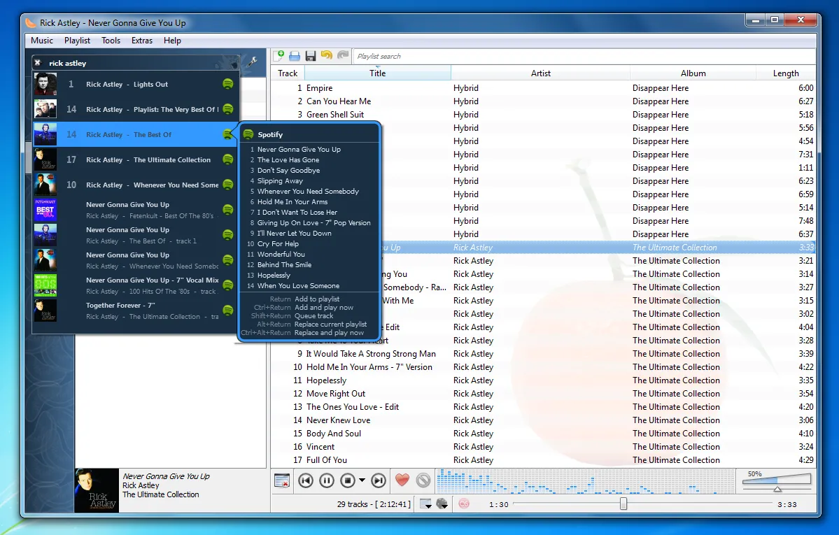 Clementine hỗ trợ kết nối với Spotify và hơn 20 nguồn nhạc trực tuyến khác