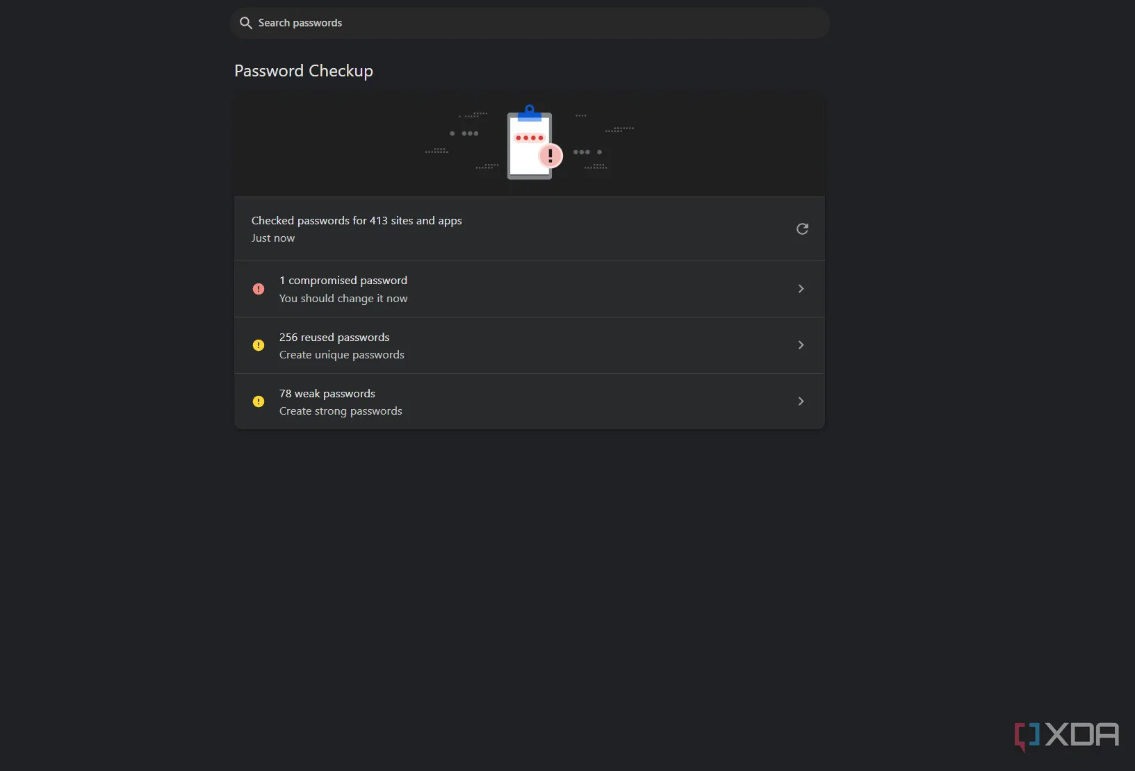 Công cụ kiểm tra mật khẩu trong Google Password Manager phát hiện mật khẩu bị trùng lặp