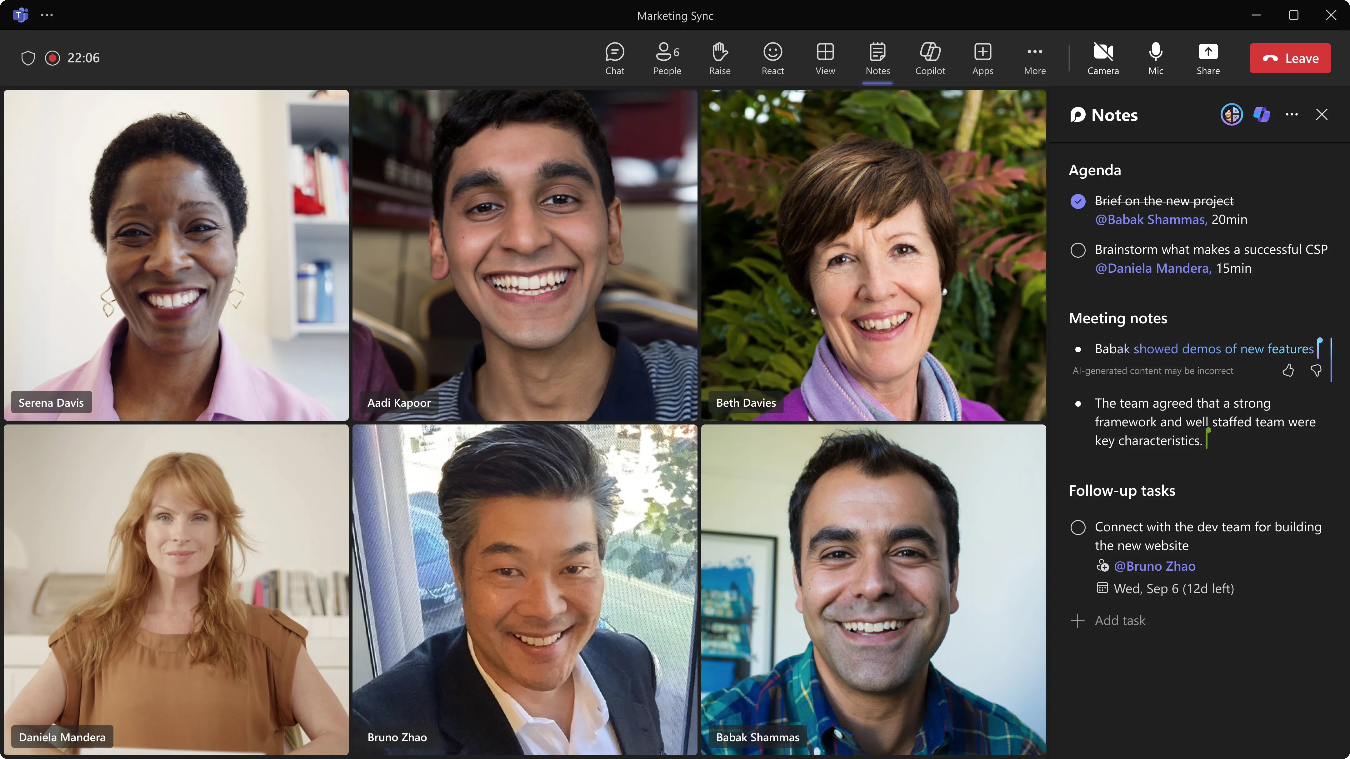 Copilot AI ghi chú tự động trong các cuộc họp Microsoft Teams