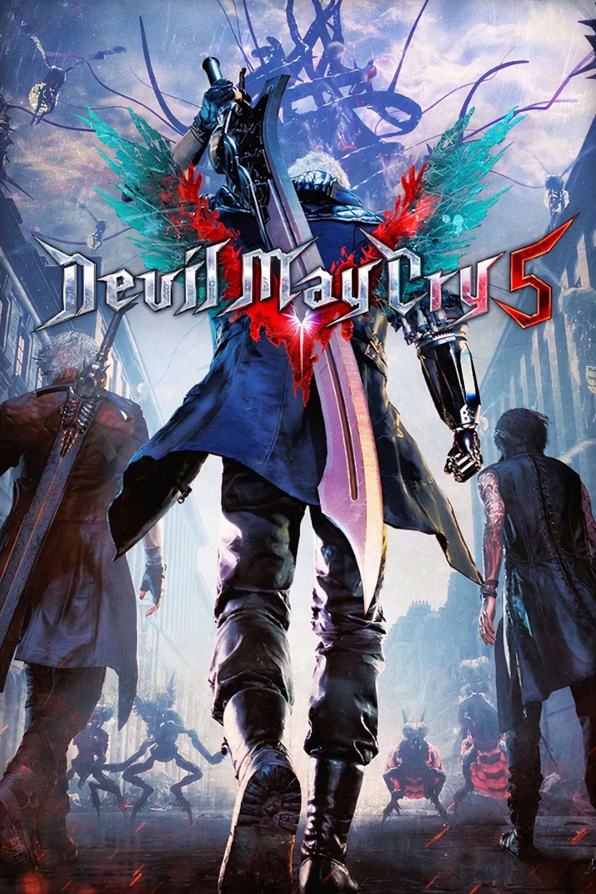 Dante với mái tóc bạc và phong cách chiến đấu đặc trưng trong Devil May Cry 5, biểu tượng cho sự trở lại đầy ngoạn mục của dòng game hành động chặt chém này.