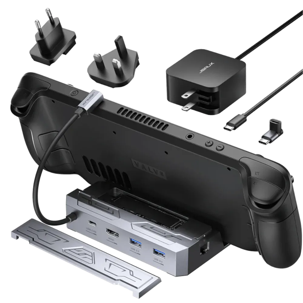 Đế dock JSAUX với khe cắm SSD M.2 dành cho Steam Deck, hỗ trợ mở rộng lưu trữ và kết nối đa năng