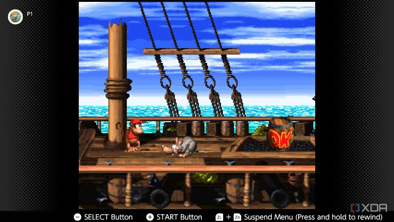 Donkey Kong Country 2 trên Nintendo Switch Online với Diddy và Dixie Kong nhảy qua vực thẳm