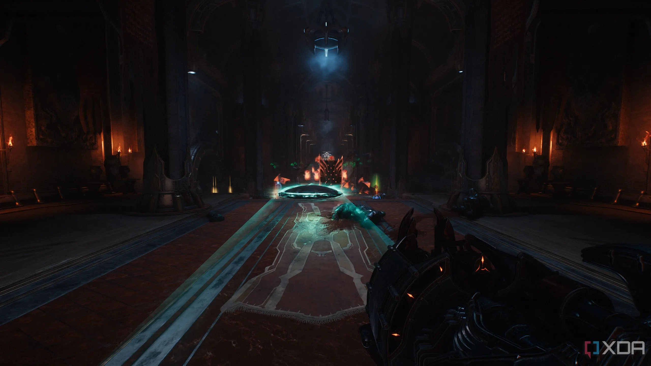 Doom Slayer dùng khiên tấn công quái vật Mancubus và lính khiên trong Doom The Dark Ages.