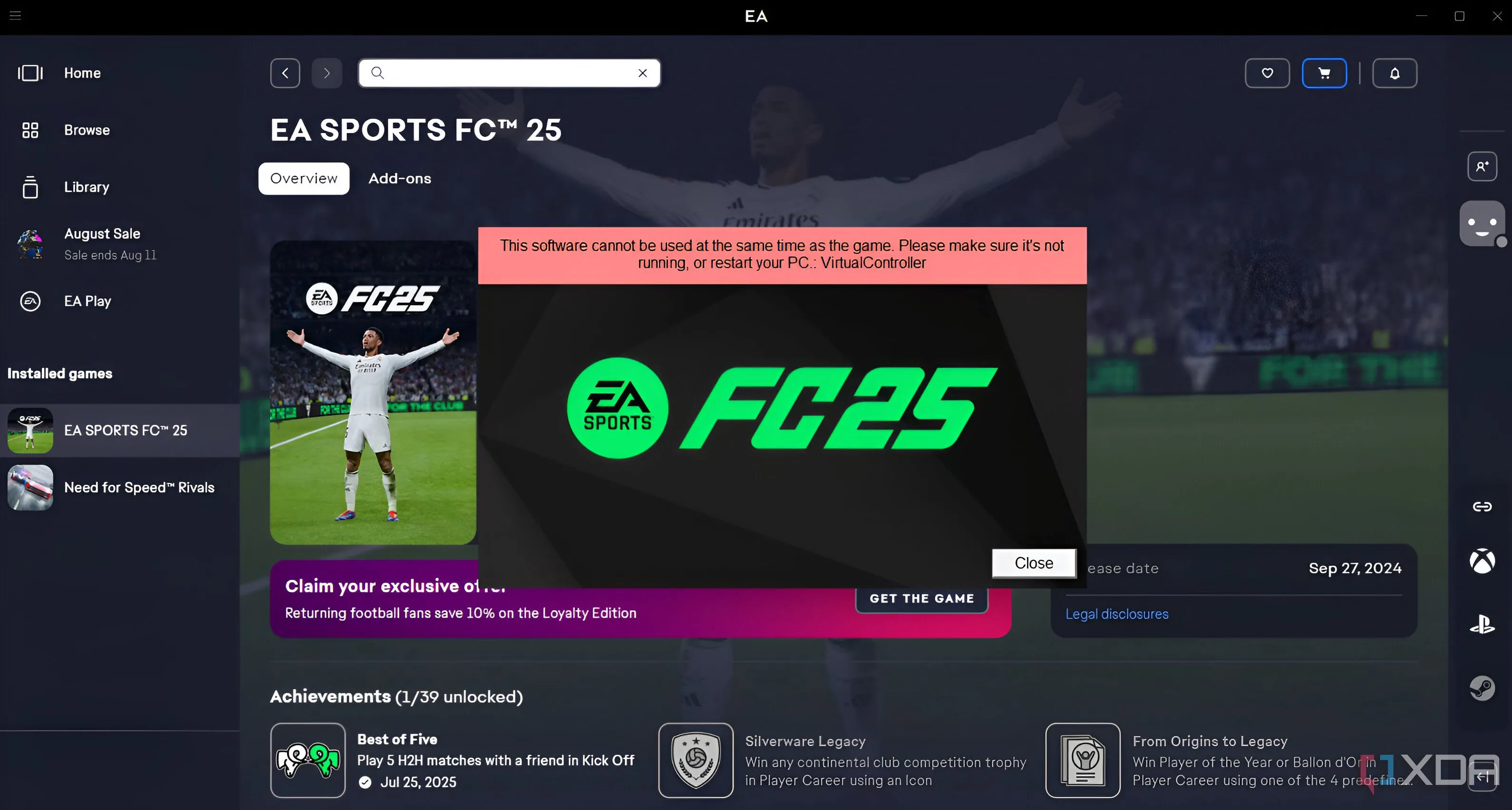 EA Sports FC 25 không khởi chạy được do bộ điều khiển ảo chạy trên PC