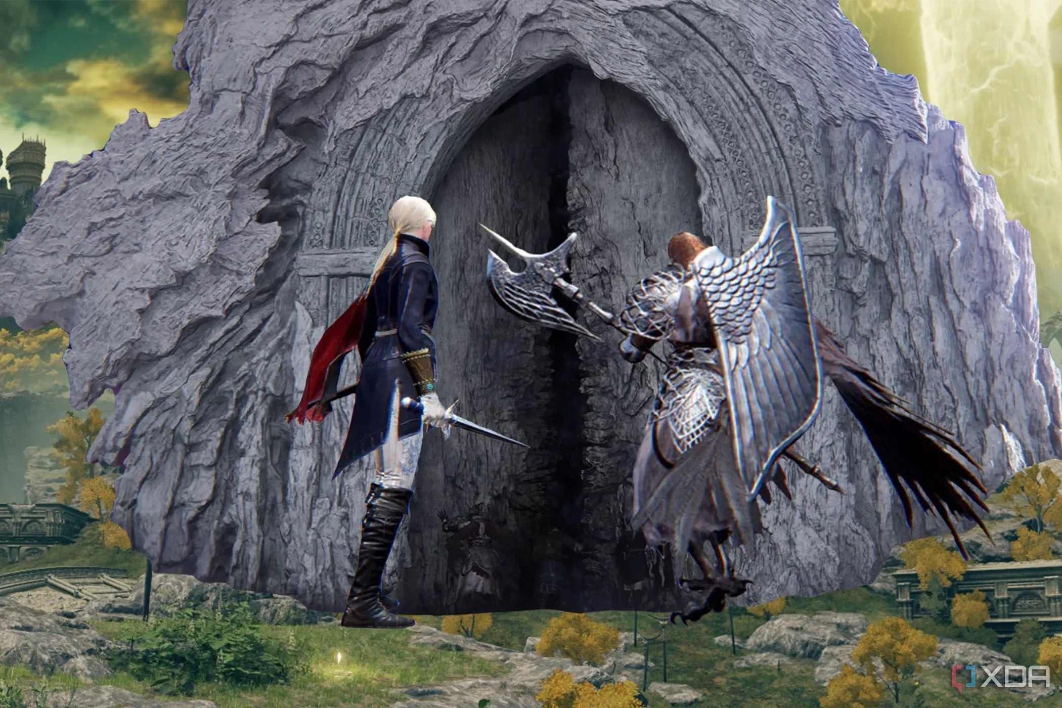 Elden Ring Nightreign Duchess và Guardian đang tiến vào cánh cửa đổ nát