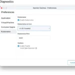 Giao diện cài đặt Kubernetes trên Rancher Desktop, cho phép lựa chọn phiên bản K3s.